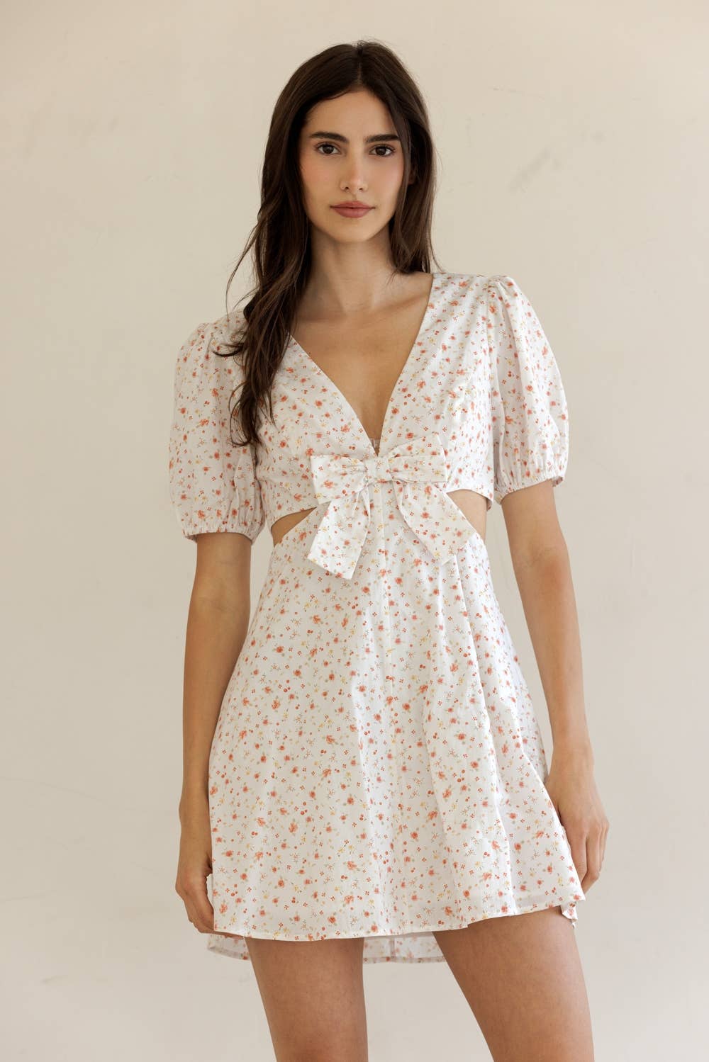 Camille | 100% Cotton Floral Bow Mini Dress