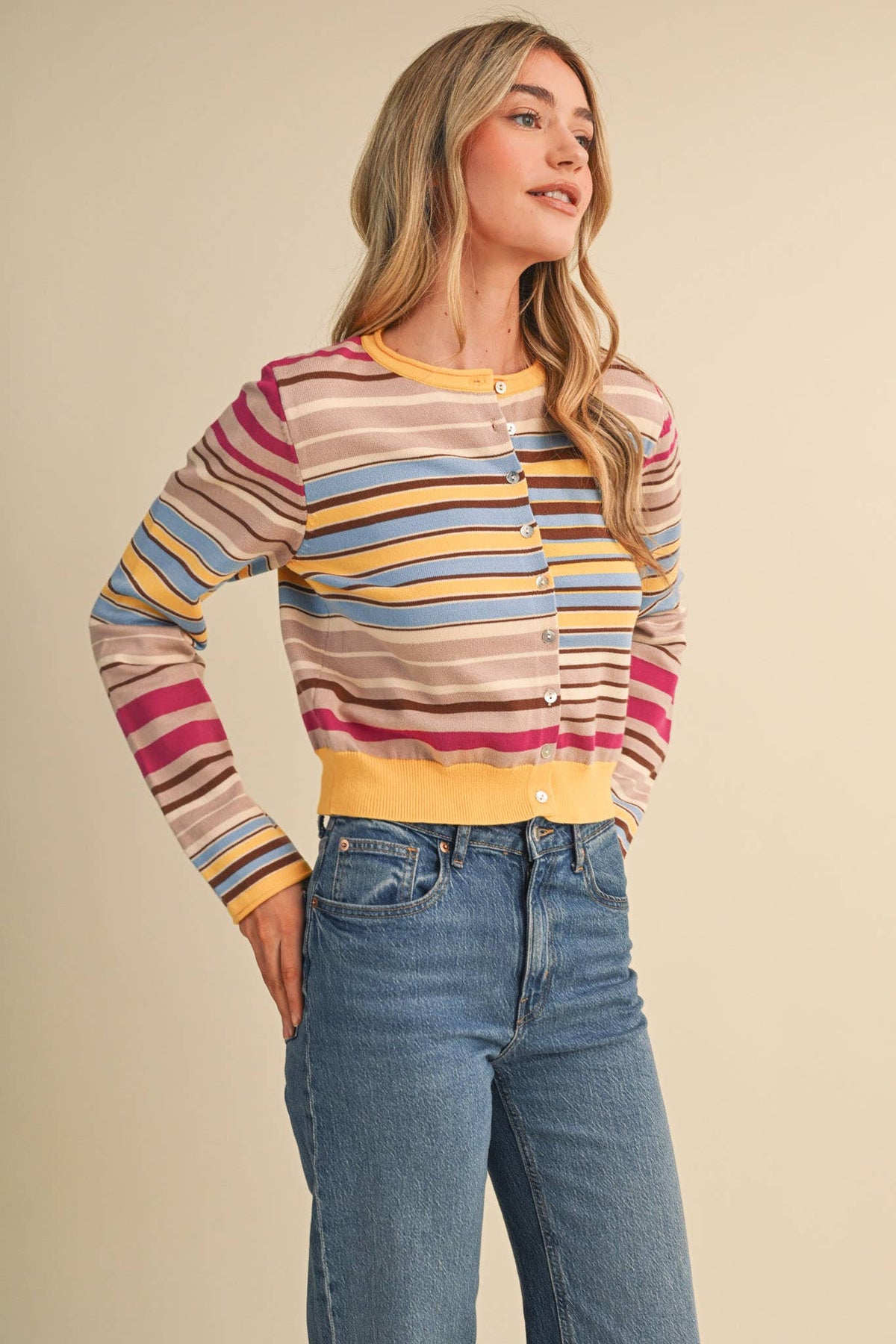 Rachel | Multi Color Striped Cardigan Sweater