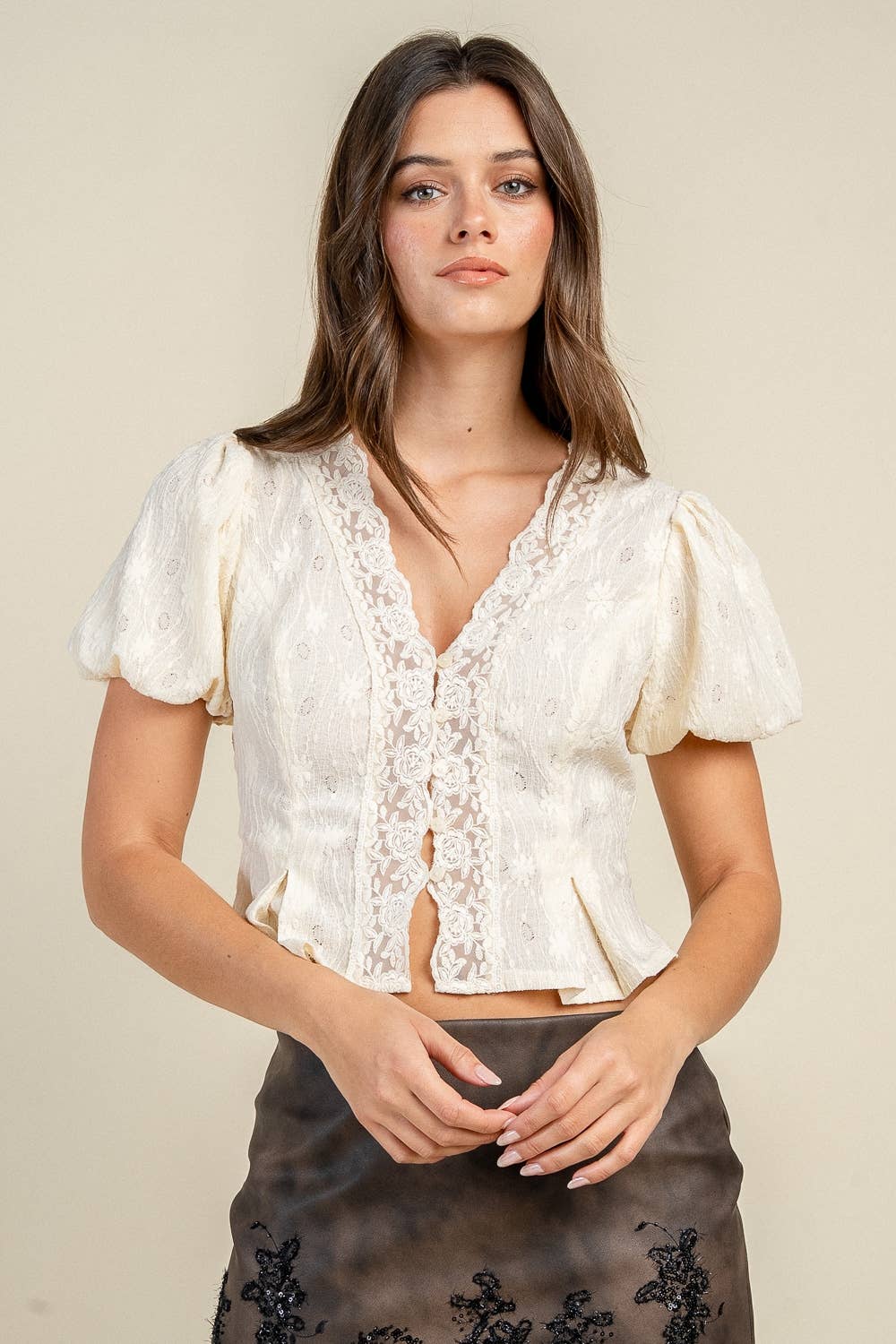 Sunny | Fitted Lace Button Top