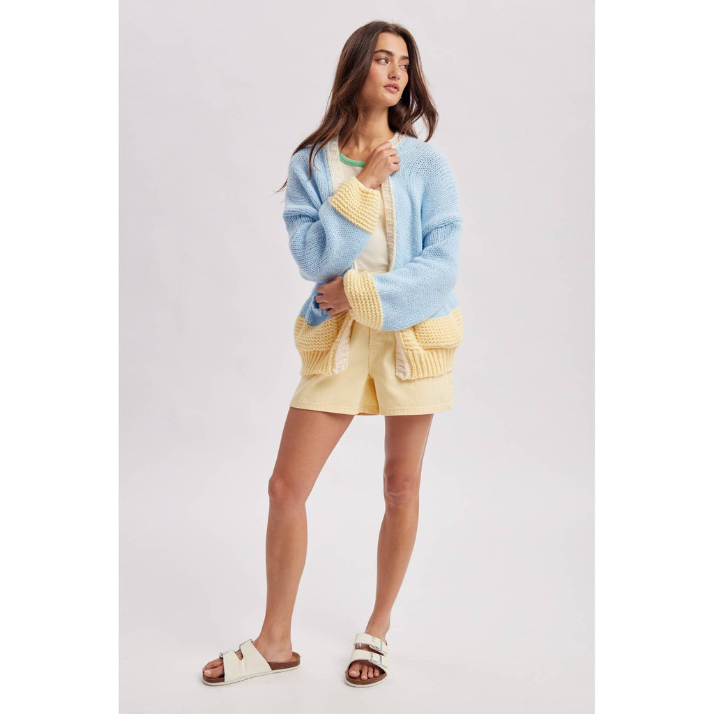Sky | Colorblock Chunky Knit Cardigan