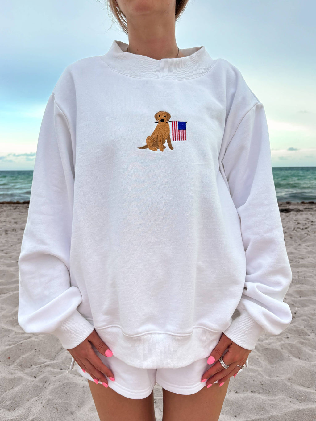 White American Flag Dog | Mockneck Sweatshirt 100% Cotton