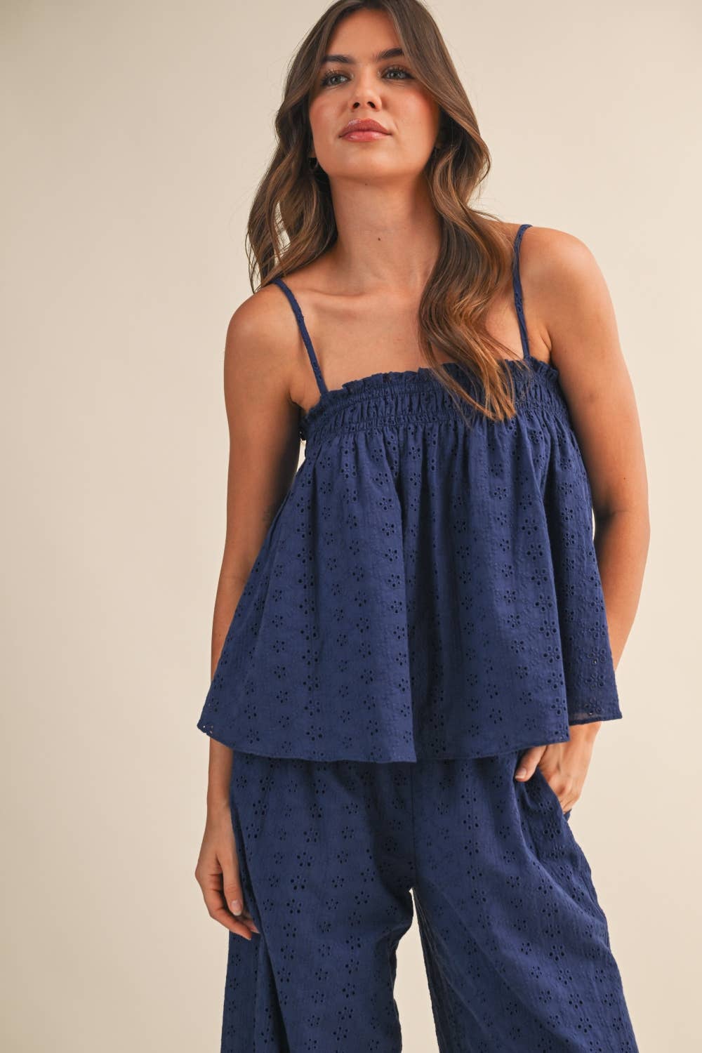 Palmer | Eyelet Top and Wide Pants Set 100% Cotton