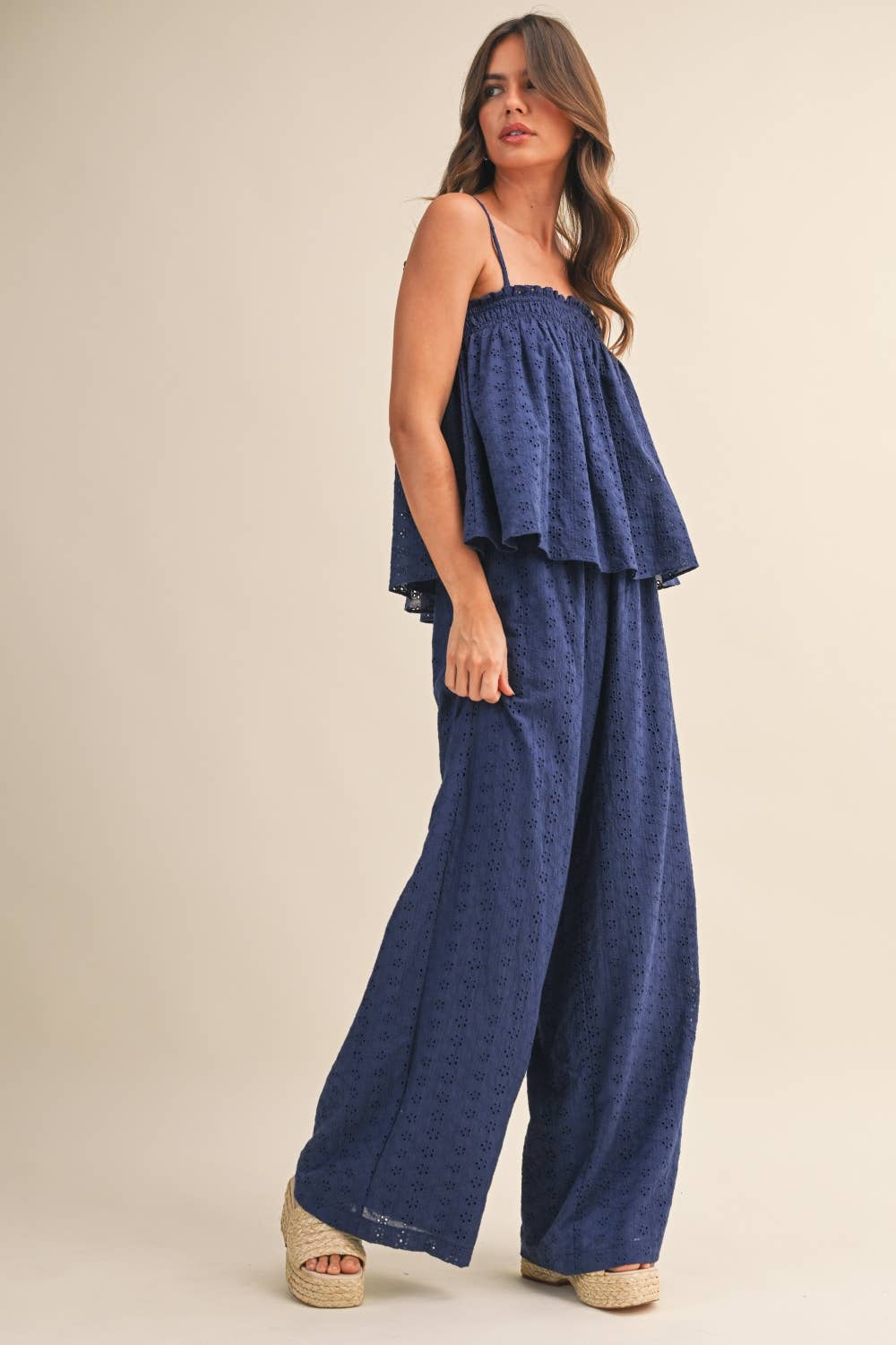 Palmer | Eyelet Top and Wide Pants Set 100% Cotton
