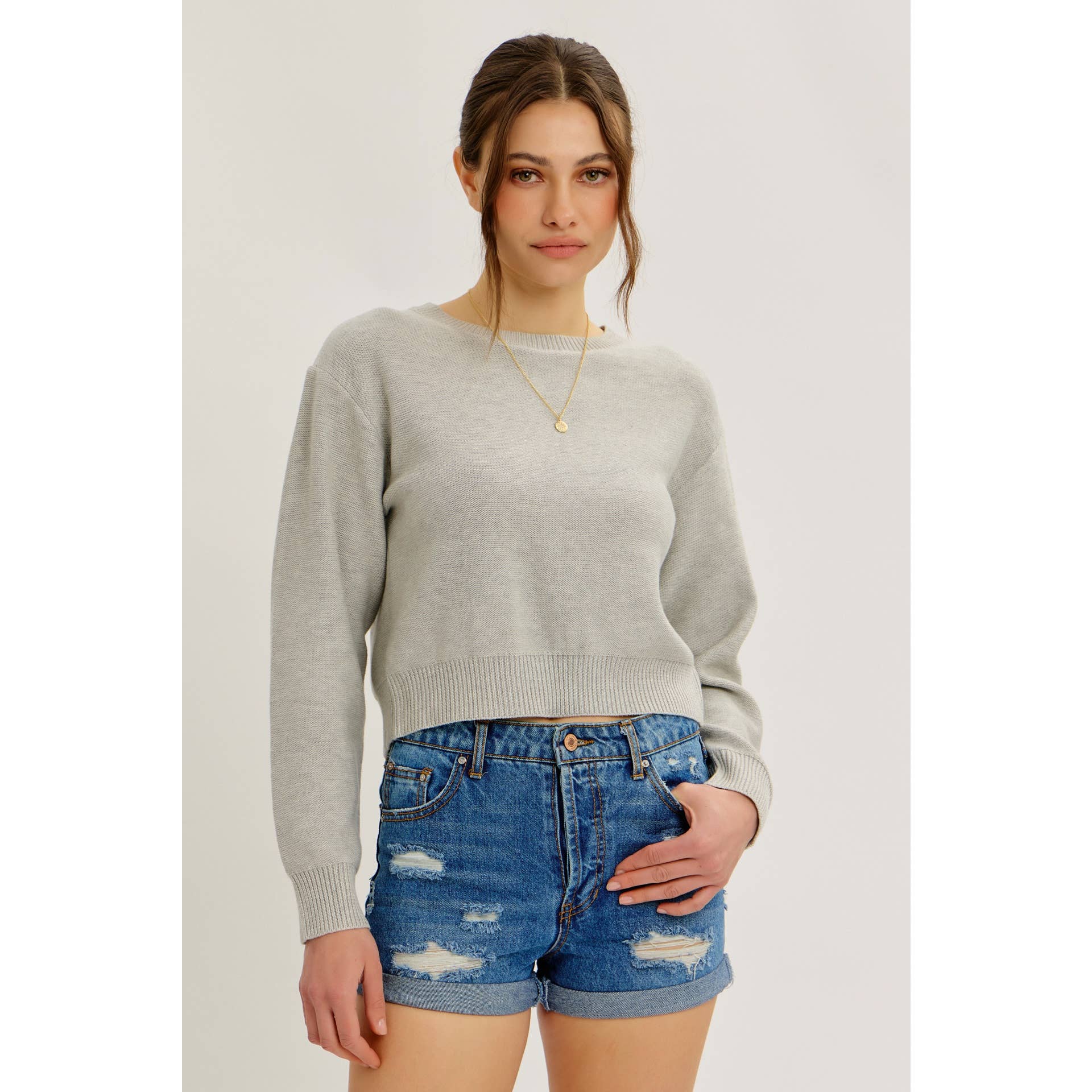Camborley | Contrast Bow Tie Back Sweater Top with Round Neck