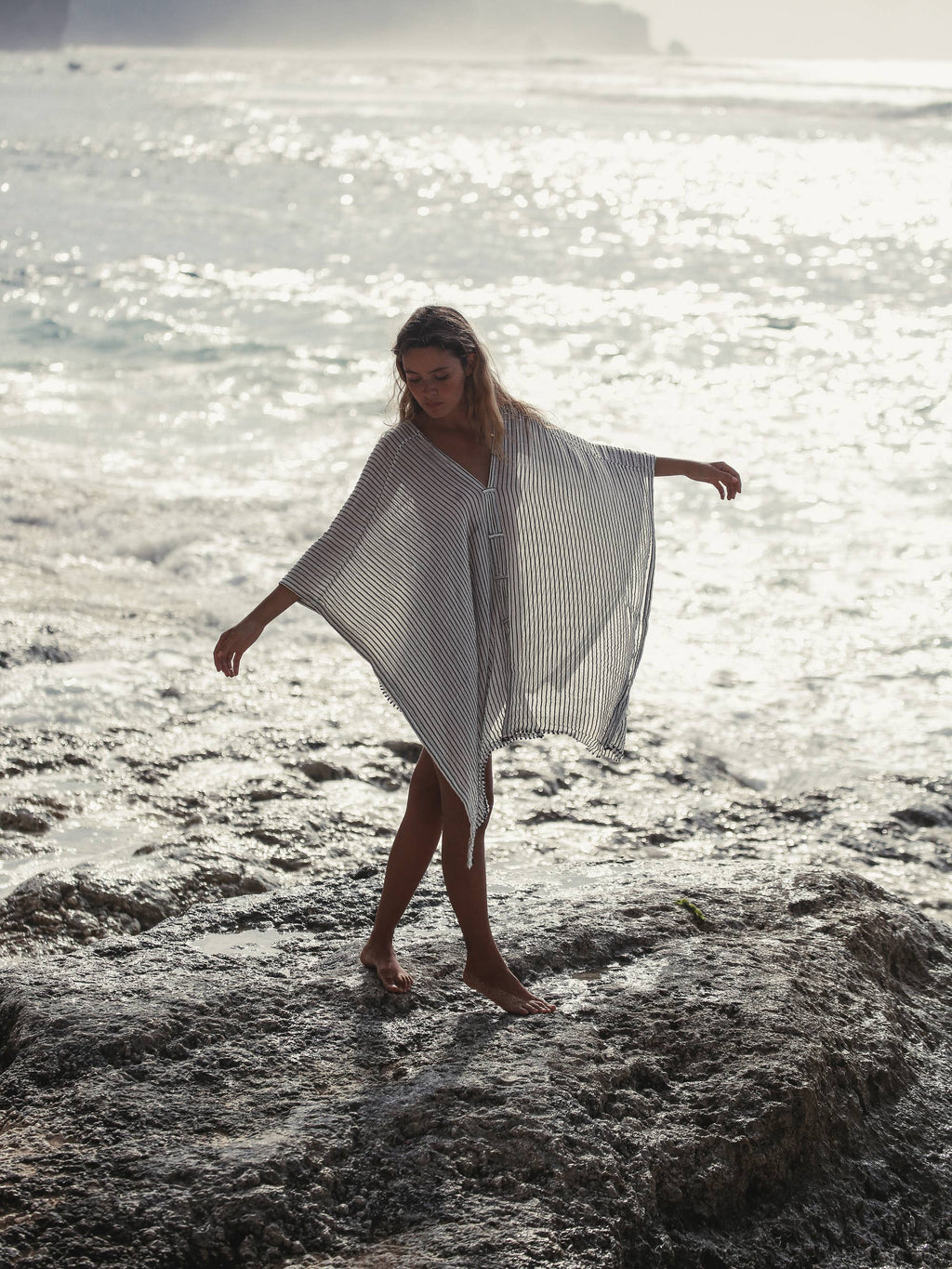 Ava Kimono 100% Turkish Cotton | Black Stripes