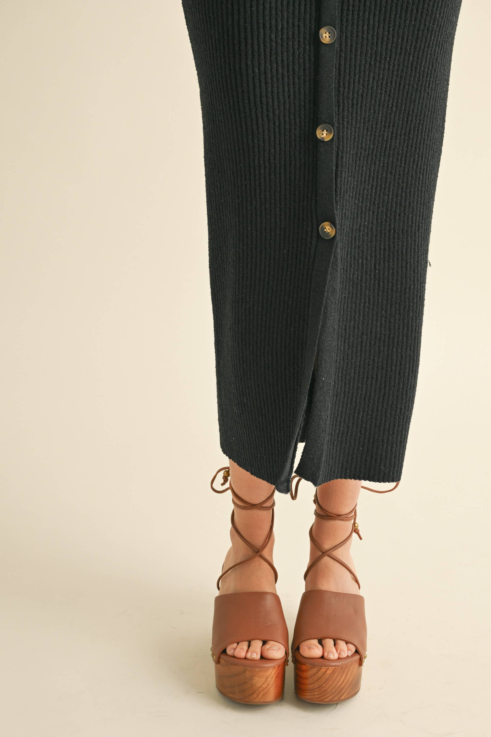 Harlow | Button Down Ribbed Knitted Long Dress