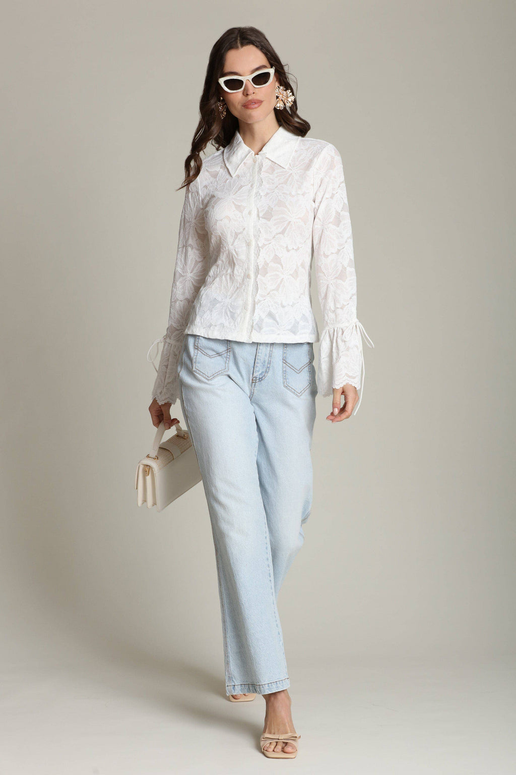 Margaux | Sheer Lace Tie Cuff Shirt