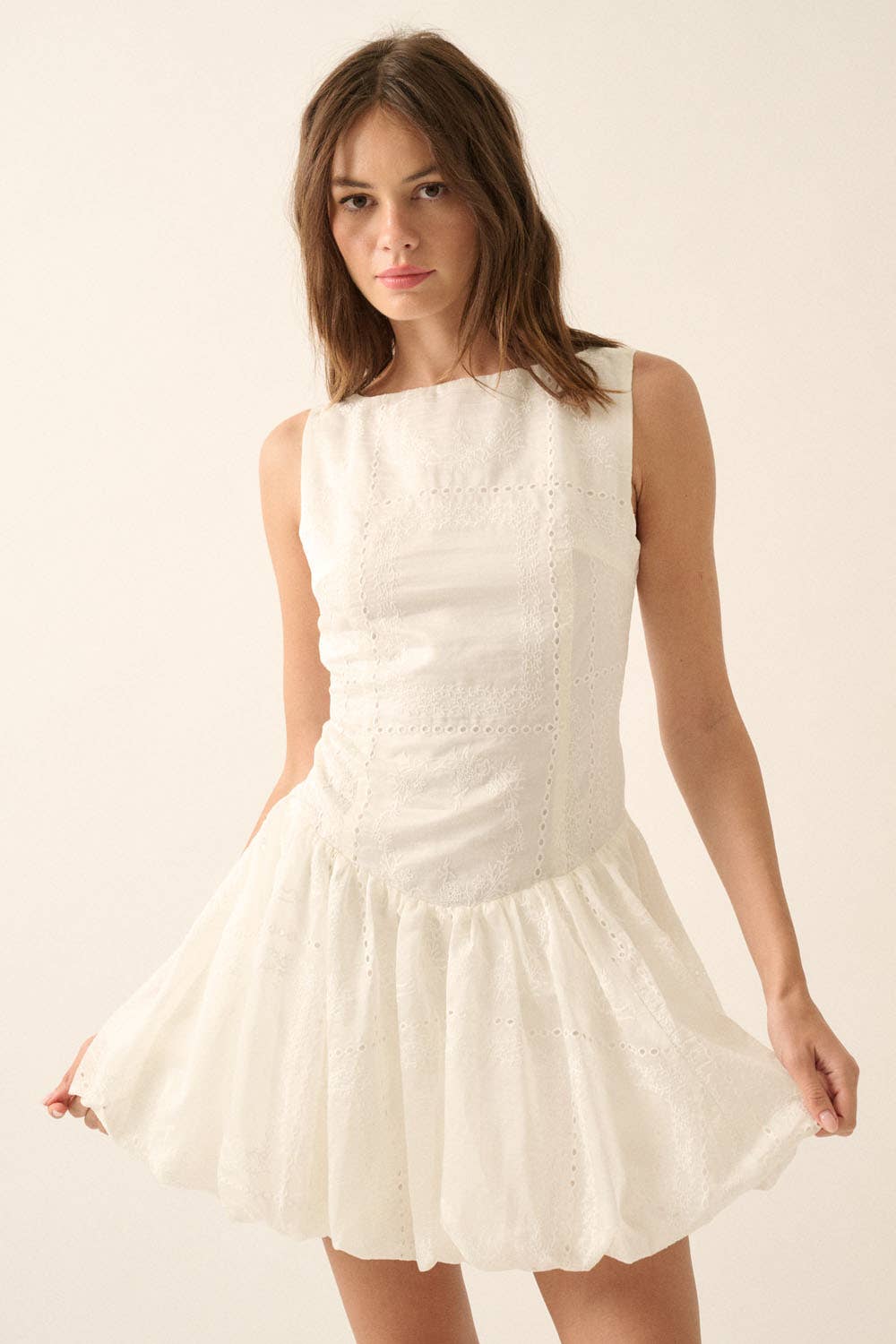 Darling | Eyelet Lace Boatneck Drop-Waist Dress