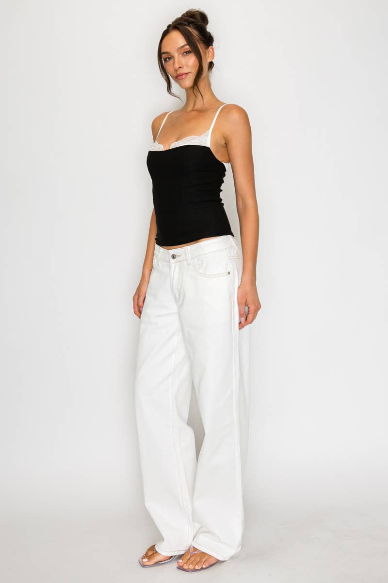Adrianna | Lace Trim Contrast Cami Top