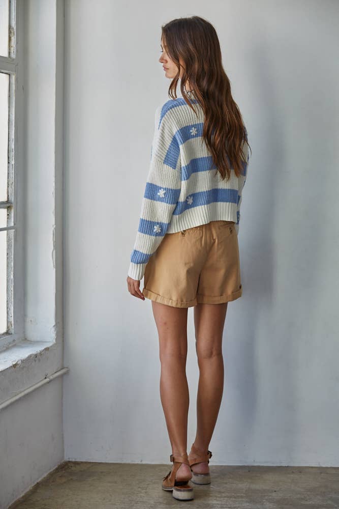Lola | Knit Sweater Striped Ribbed Crew