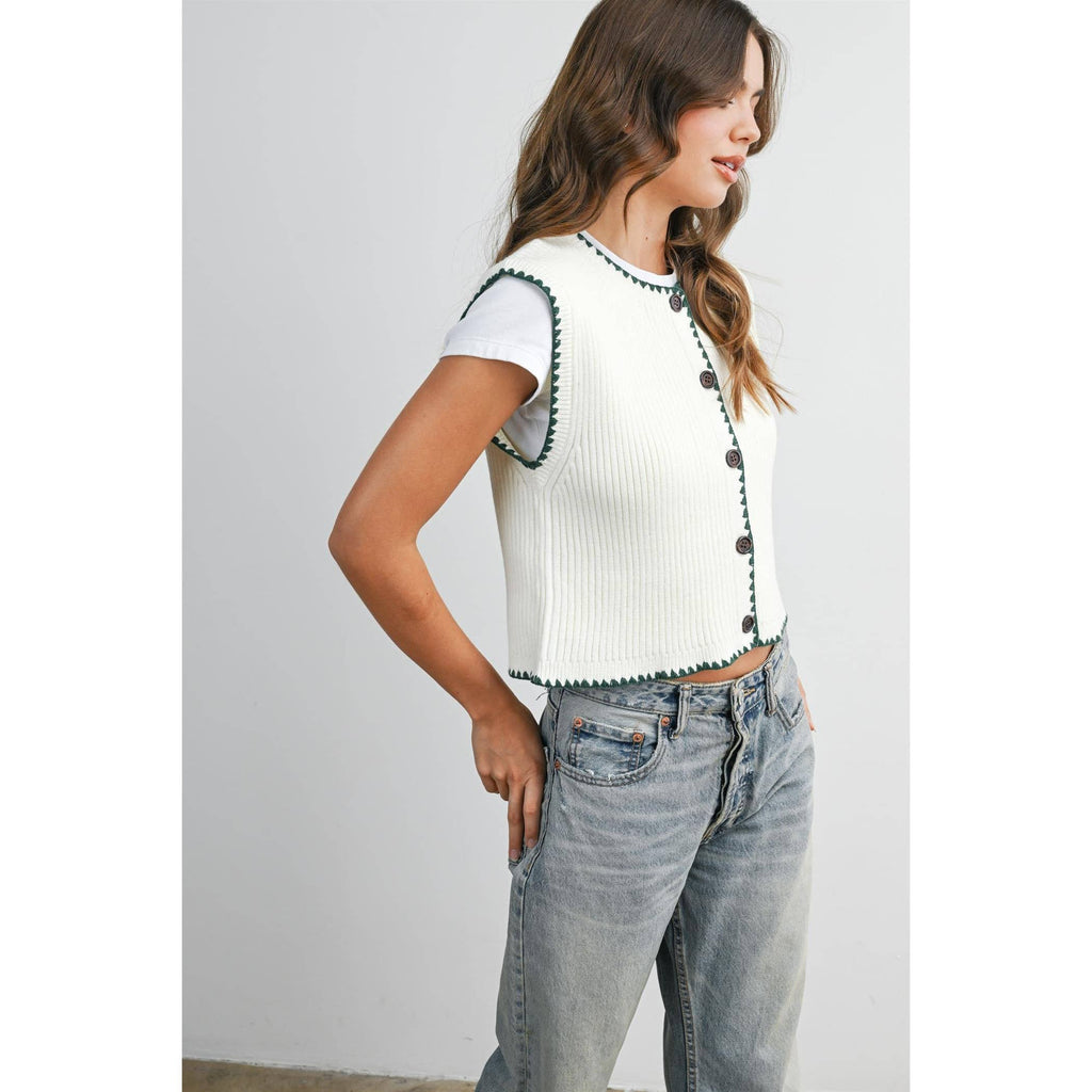 Sail | Contrast Trimmed Sleeveless Cardigan