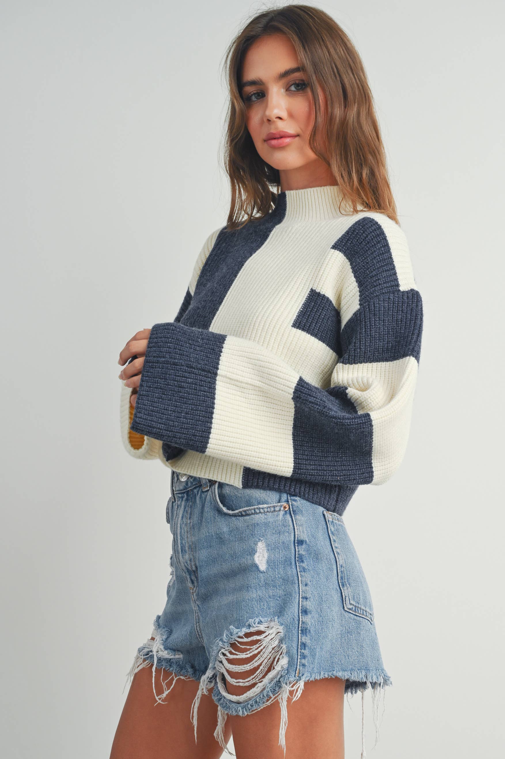 Cara | Color Block Mock Turtleneck Sweater