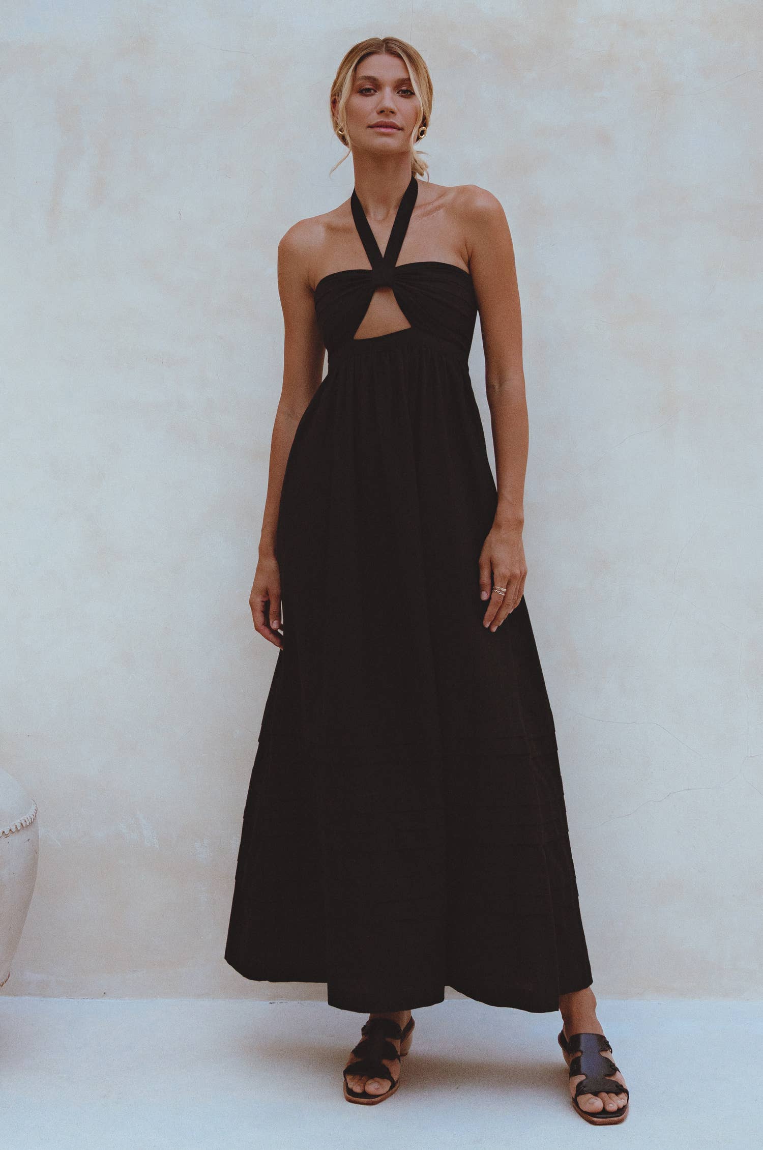 Penelope | Halter Linen Maxi Dress - Black