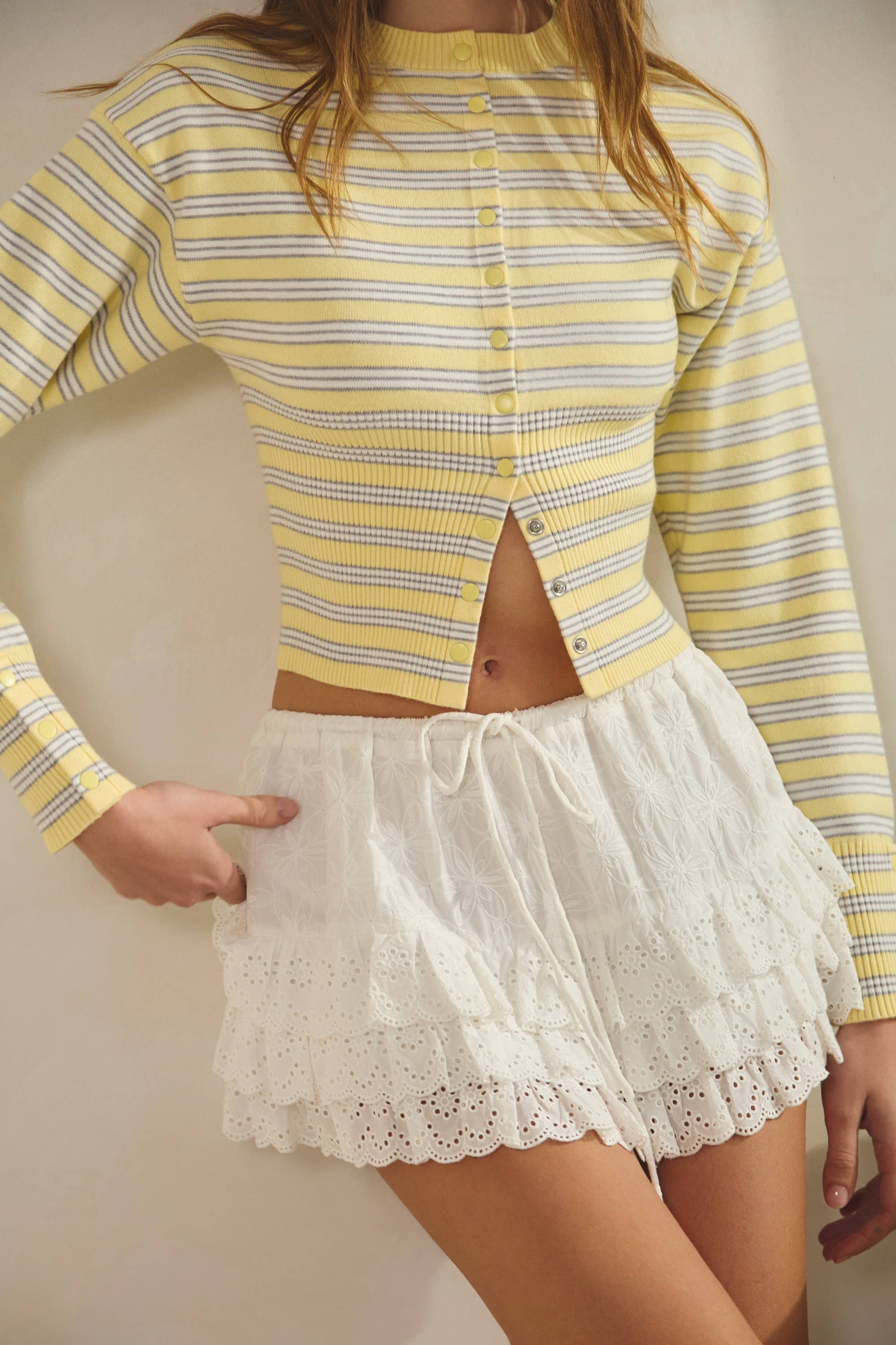 Noah | Back Tie Smocking Top w/ Lace Tiered Mini Skirt Set