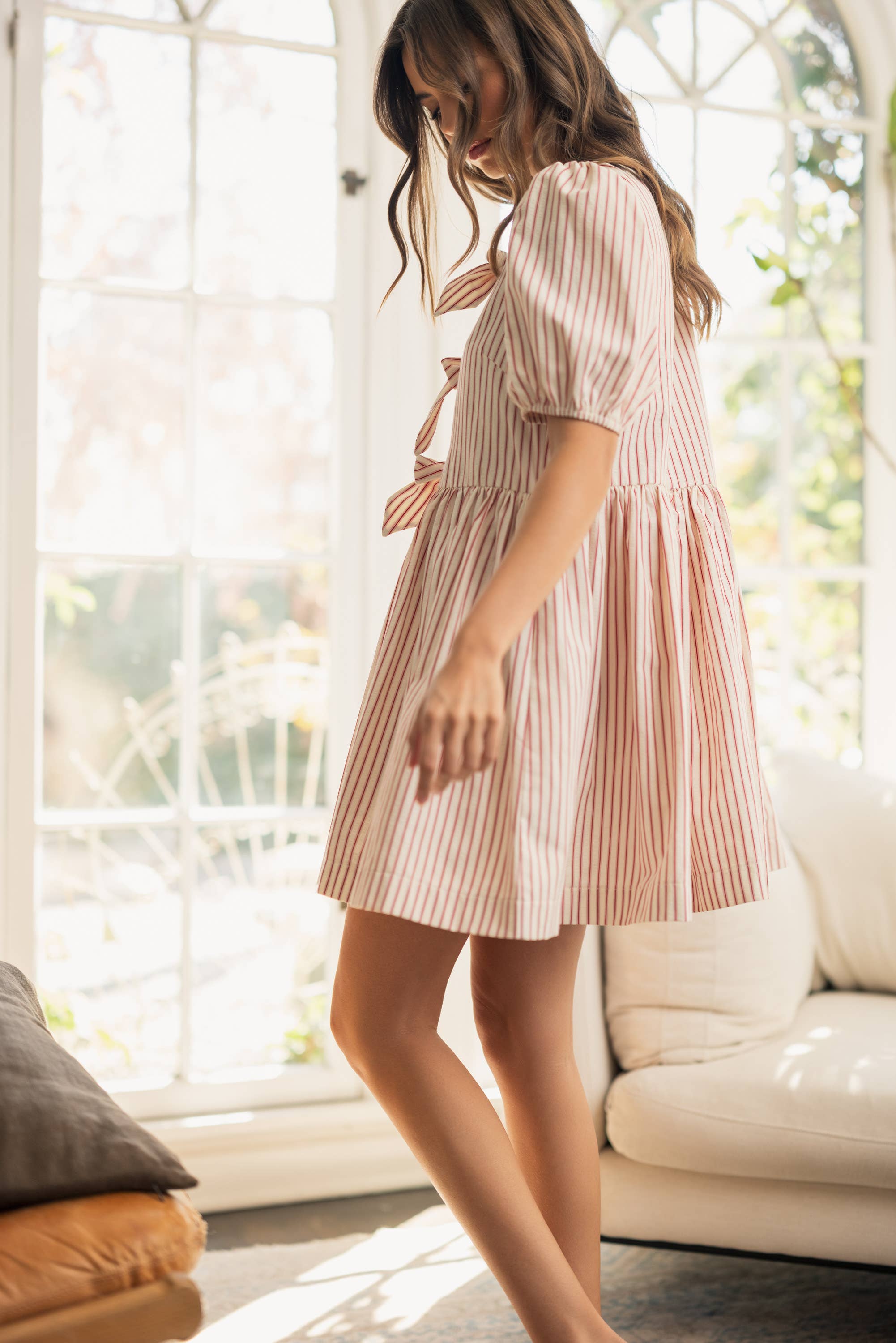 Darcey | Striped With Bow Tie Front SSLV Dress