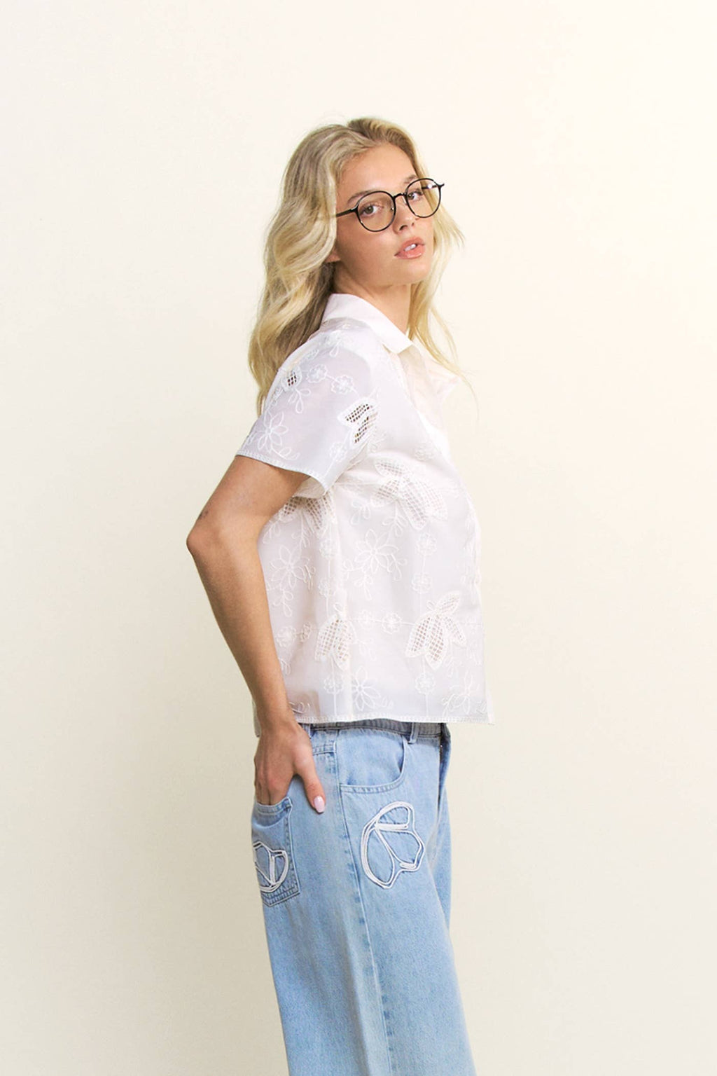 Delphine | Embroidered Button Down Blouse