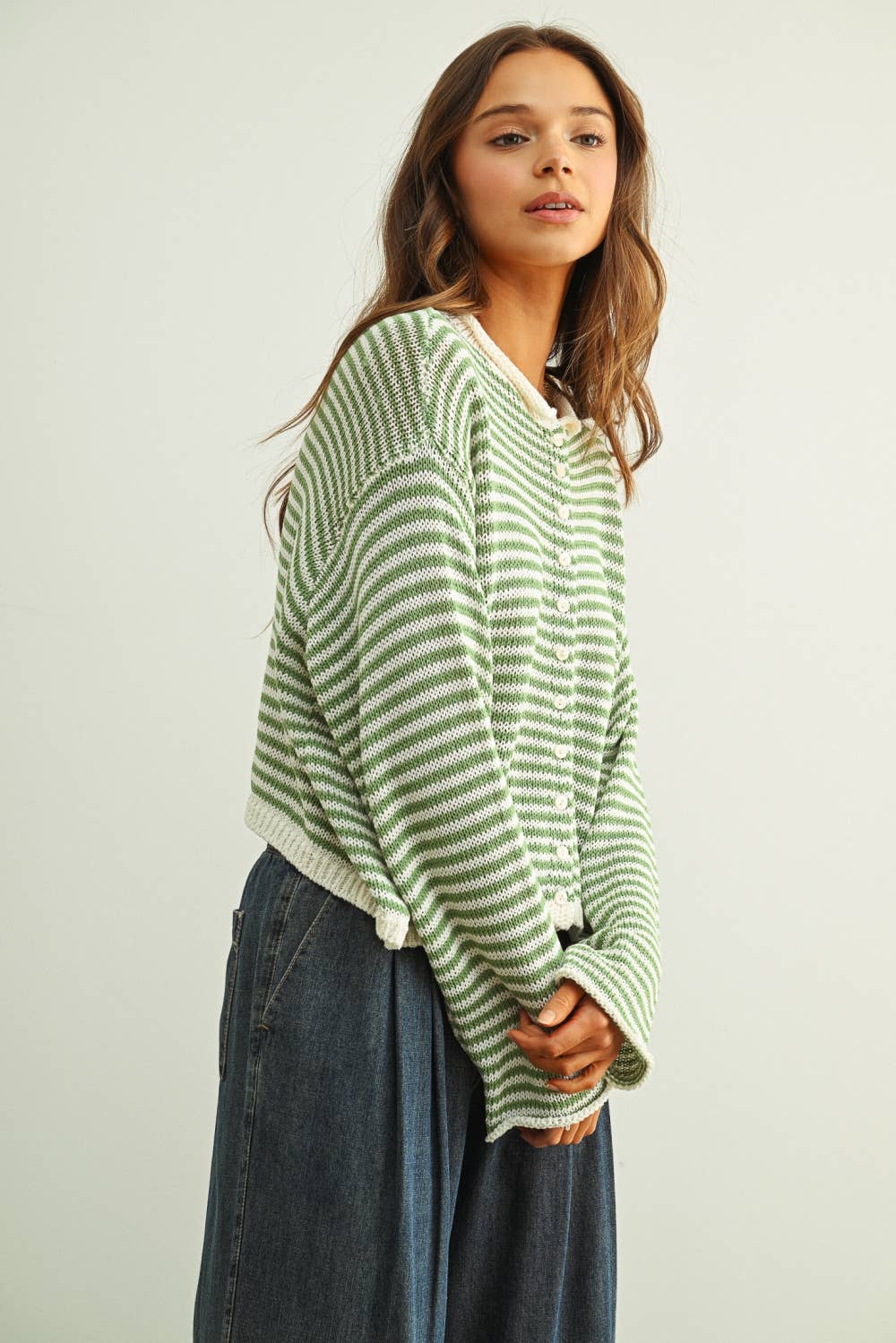Happy | Stripe Button Front Knoit Cardigan