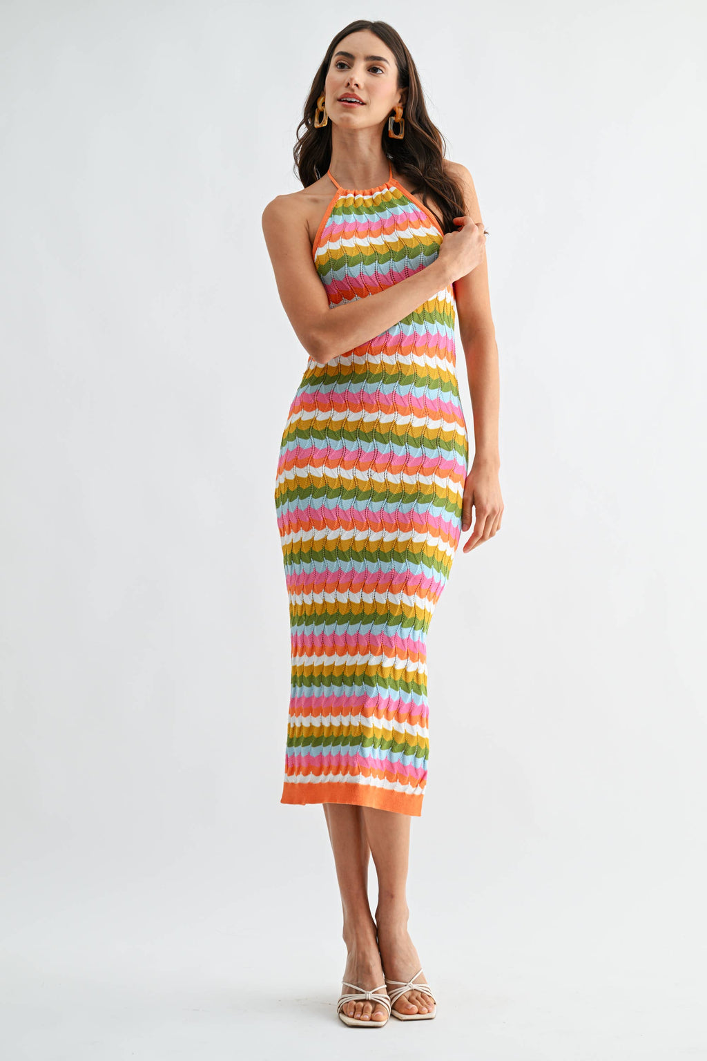 Jodie | Multicolor Knitted Halter Midi Dress