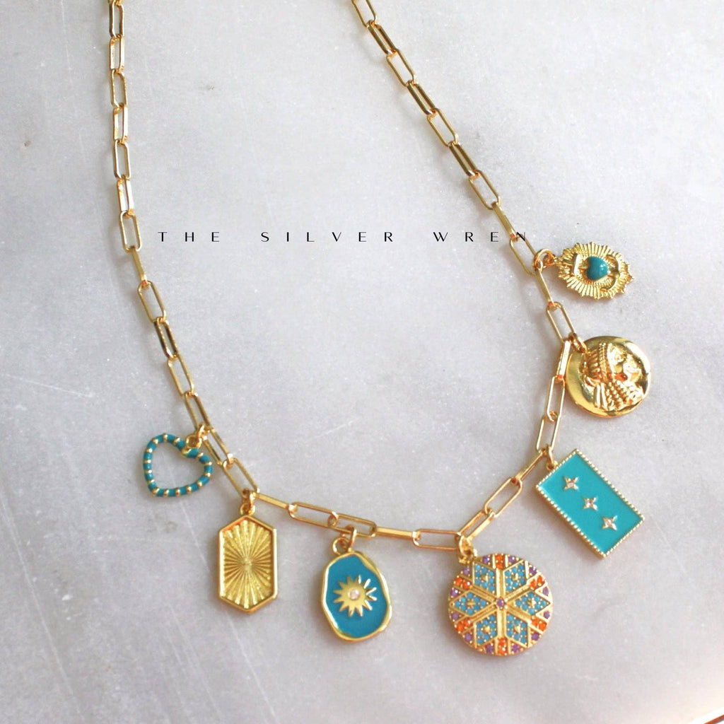 Carly | Teal Multi Charm Necklace