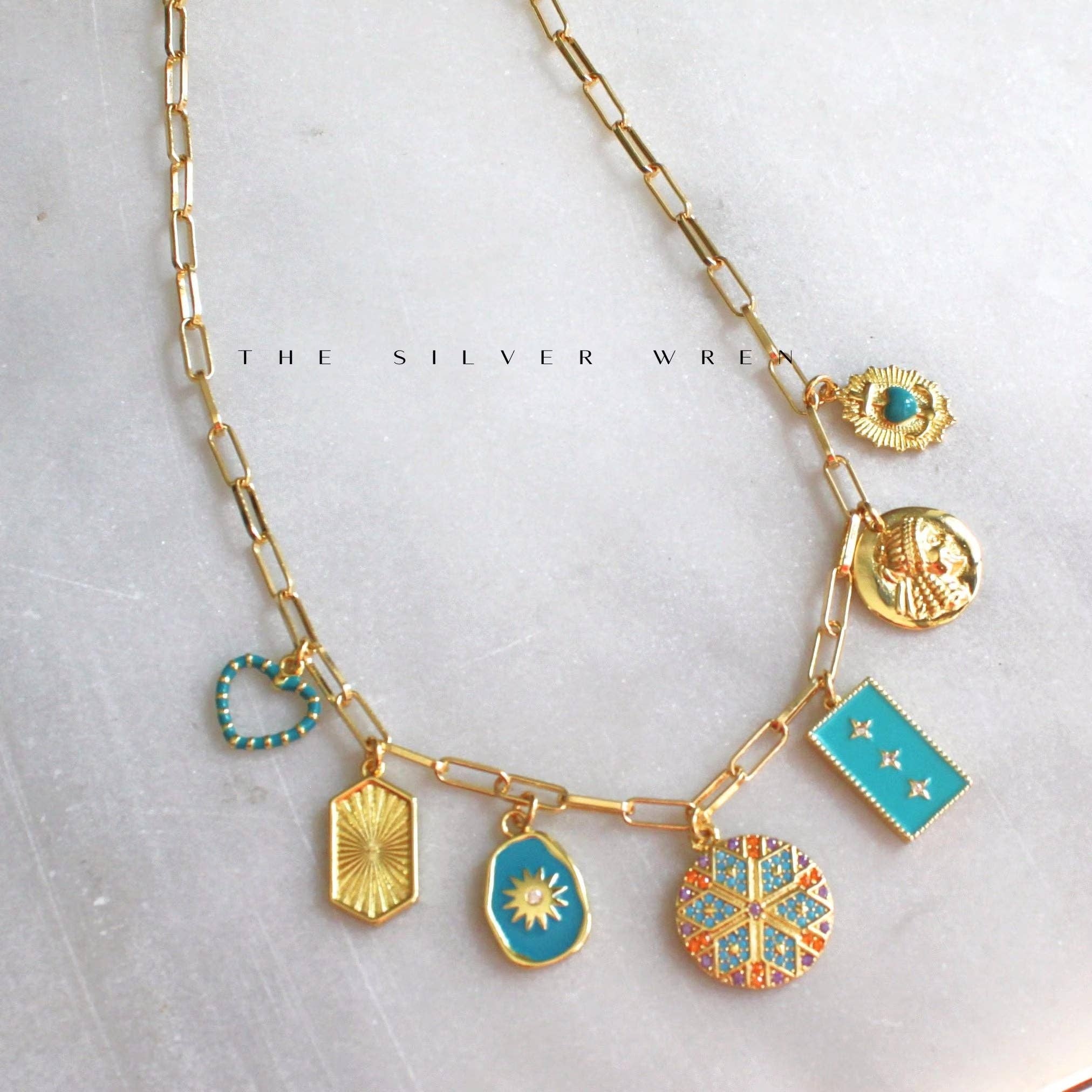 Carly | Teal Multi Charm Necklace