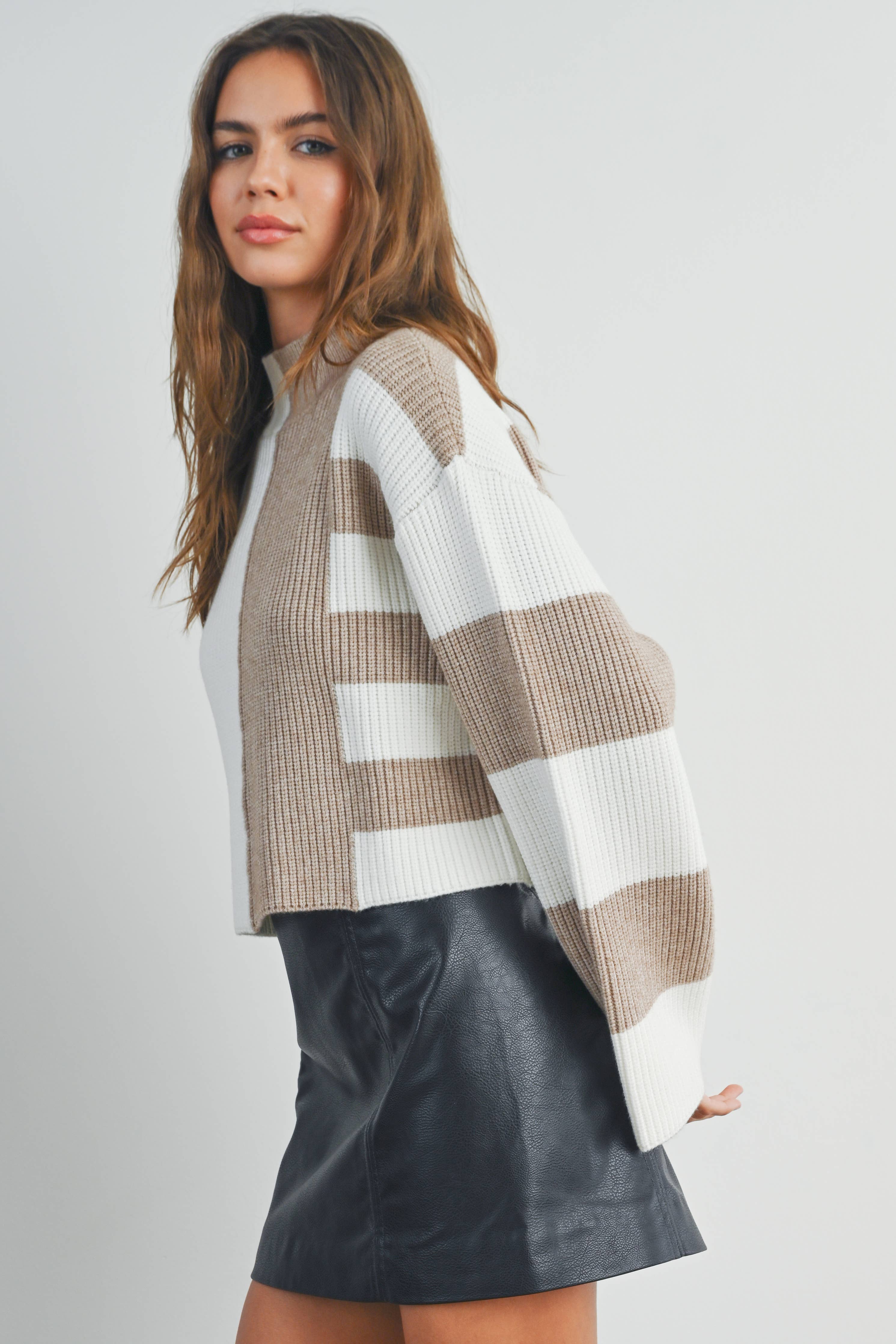 Cara | Color Block Mock Turtleneck Sweater