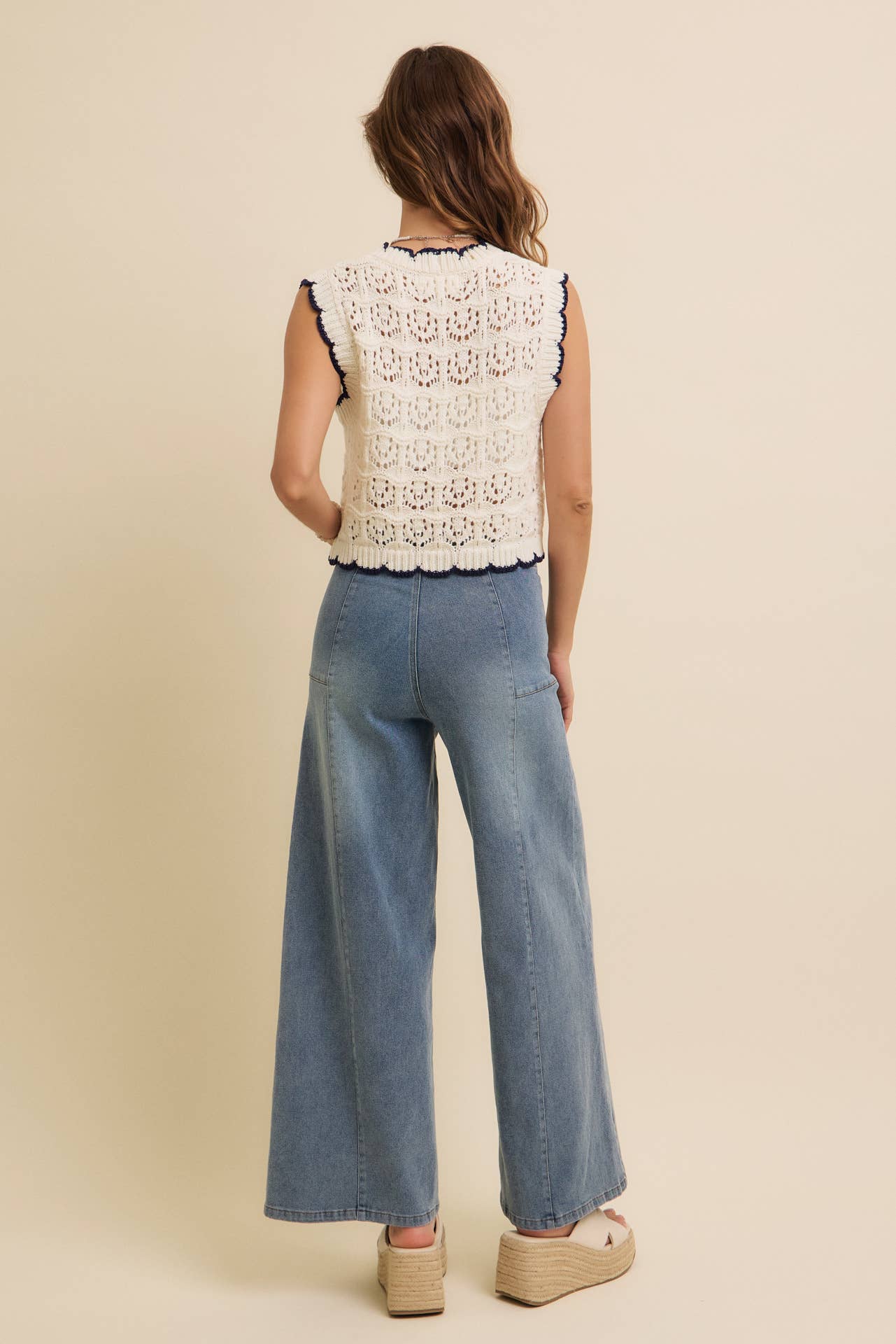 Crochet Sweater Vest With Scallops & Bows