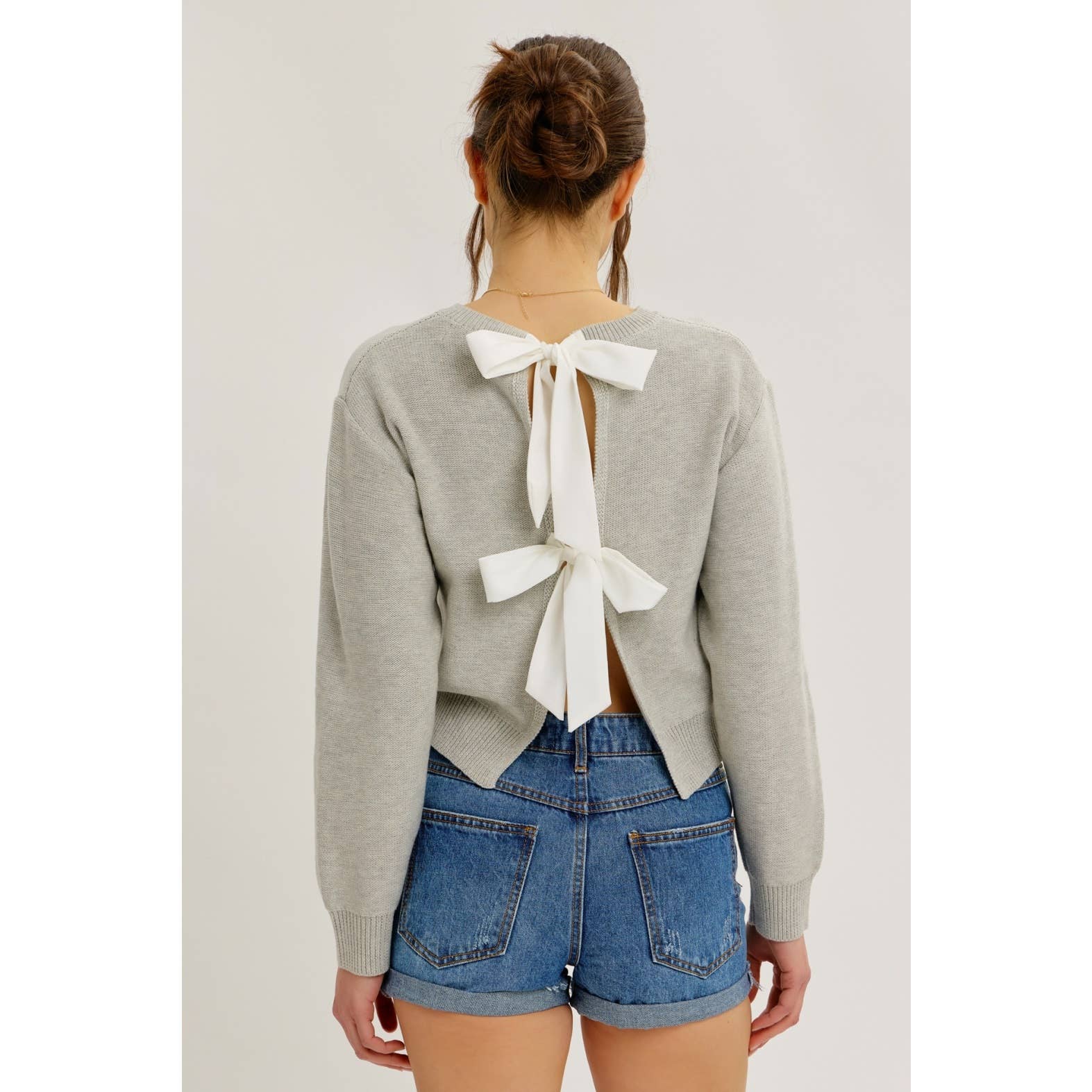 Camborley | Contrast Bow Tie Back Sweater Top with Round Neck