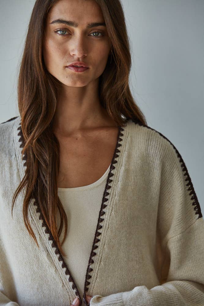 Winnie | Knit Sweater Contrast Stitch Cardigan