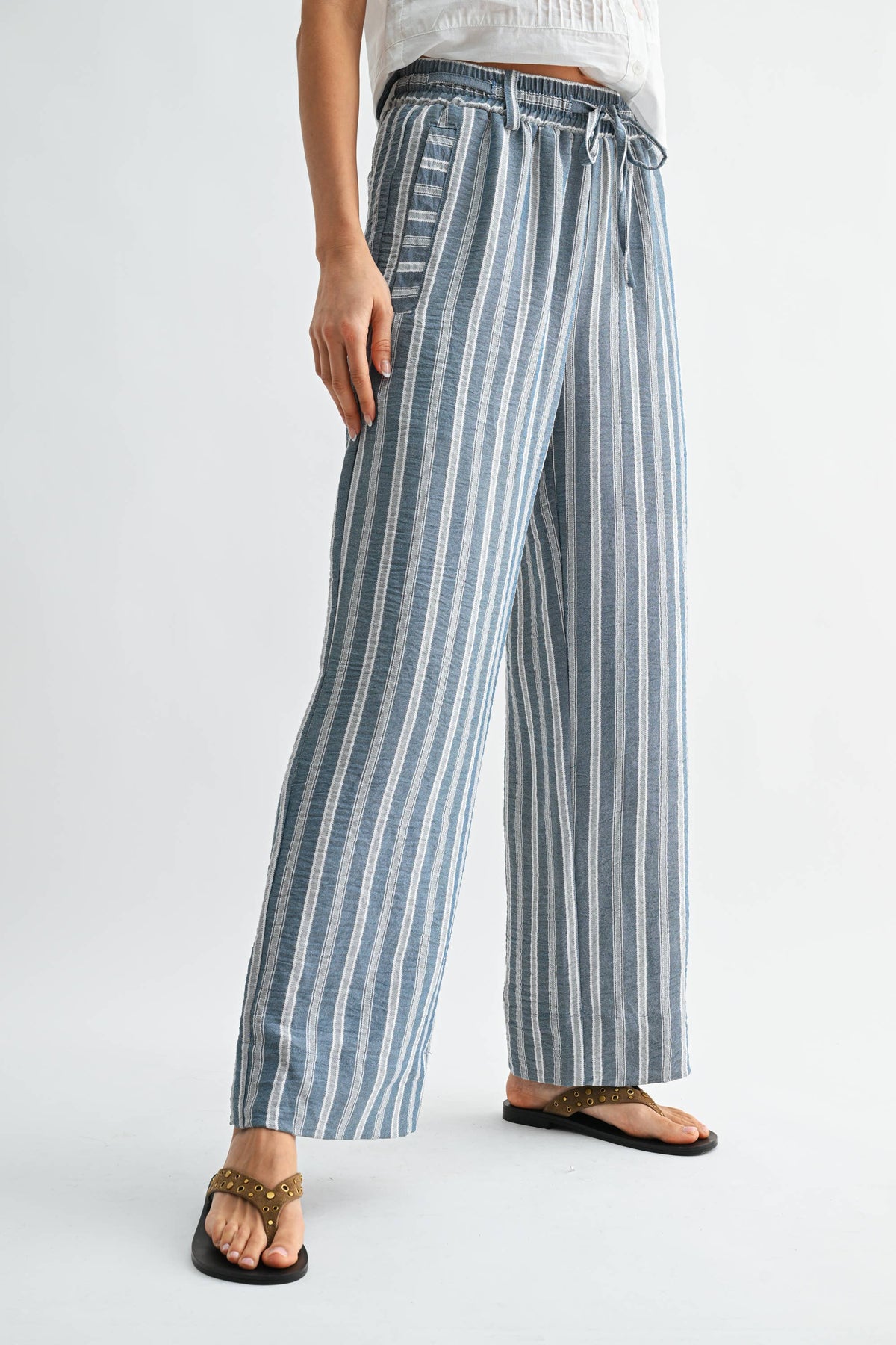 Antlantic | Striped Wide Leg Drawstring Pants