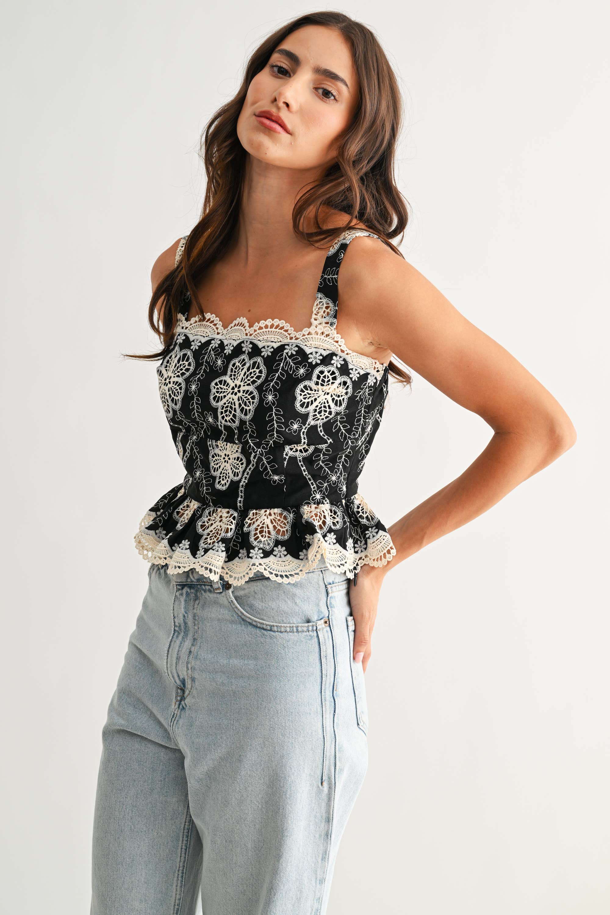 Demi | Floral Lace Embroidered Peplum Top