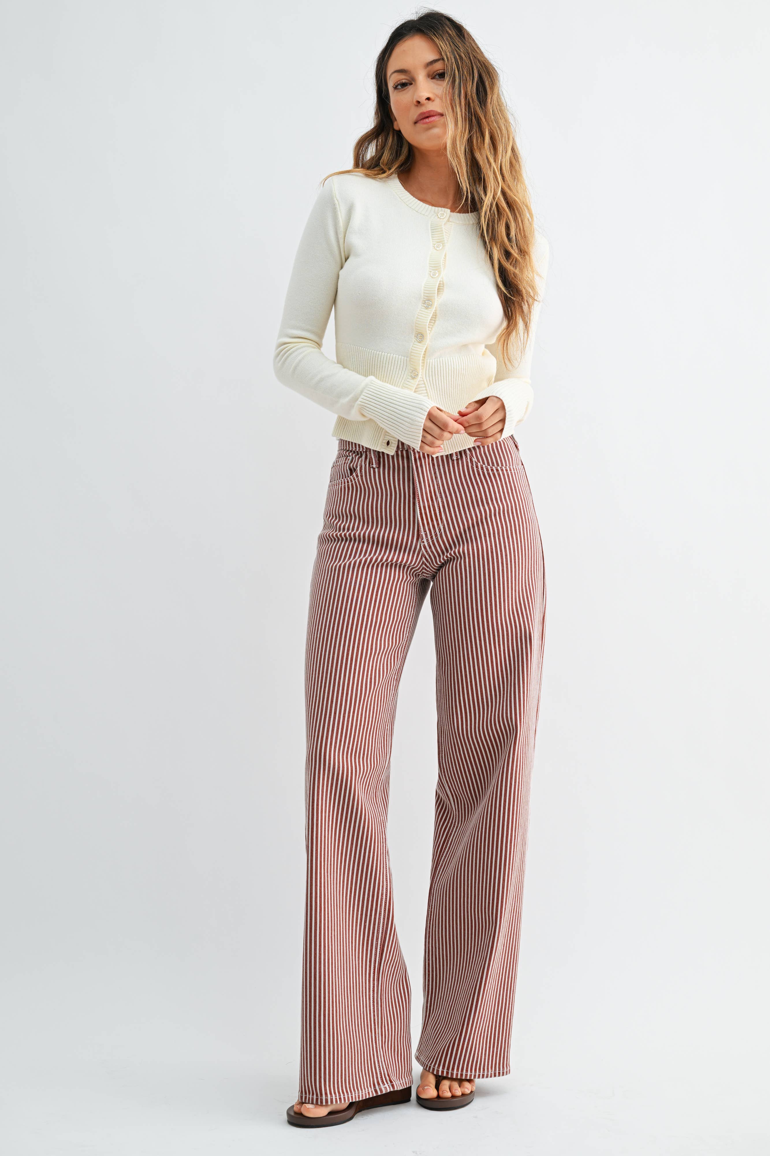 Charlie | Brown Stripe Wide Leg Jeans