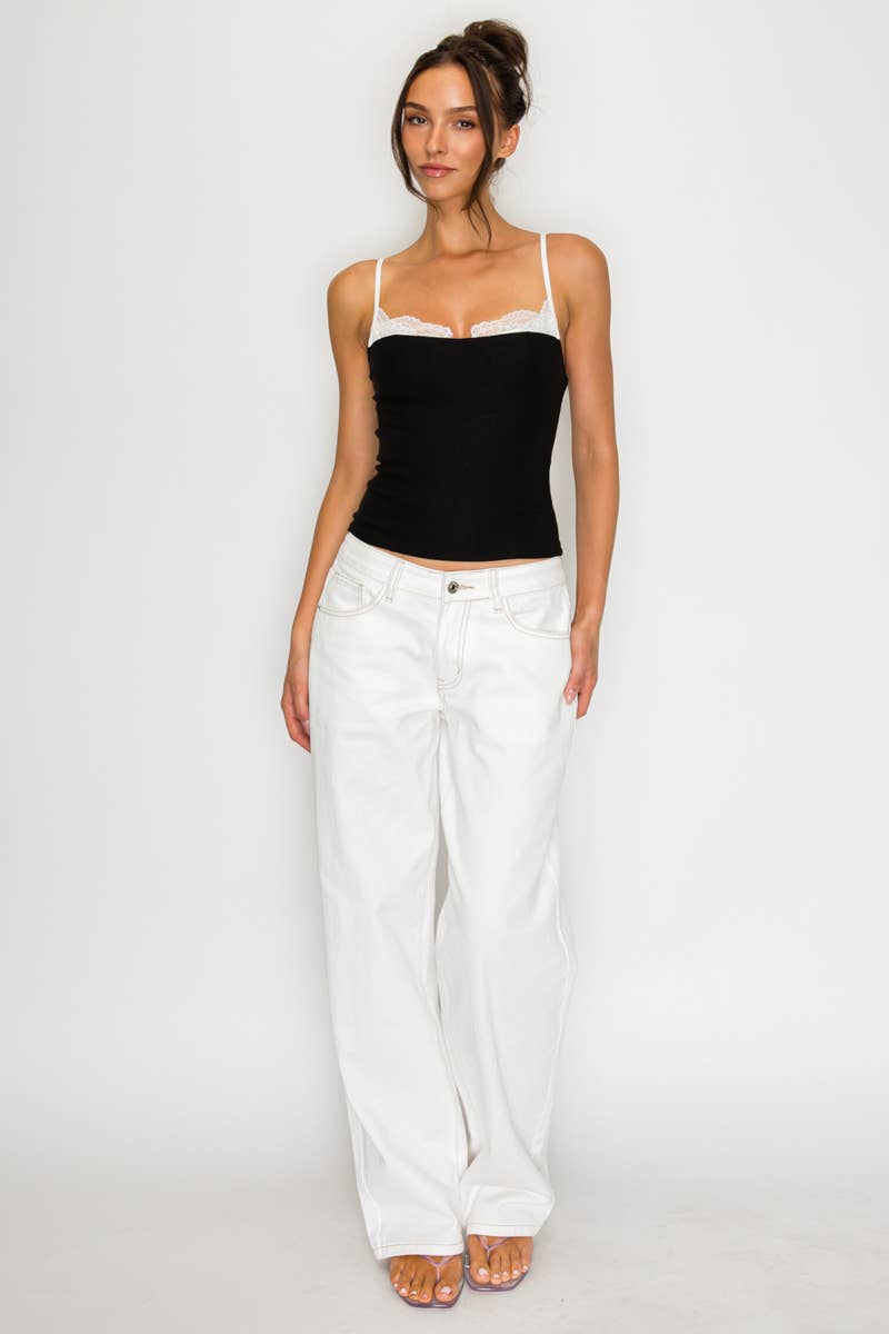 Adrianna | Lace Trim Contrast Cami Top