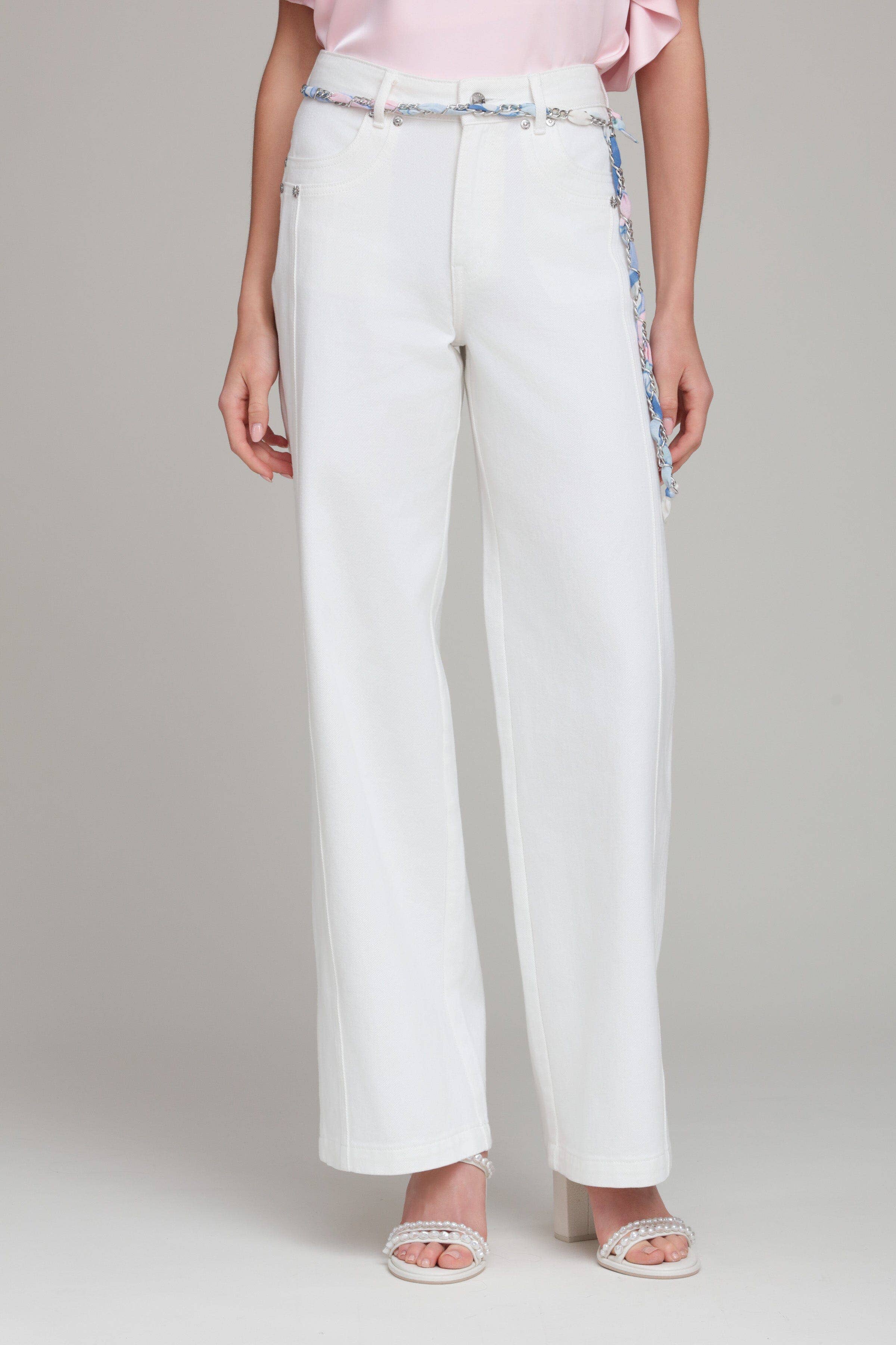 Meridith | Chain Belt Wide Leg Crane Jeans