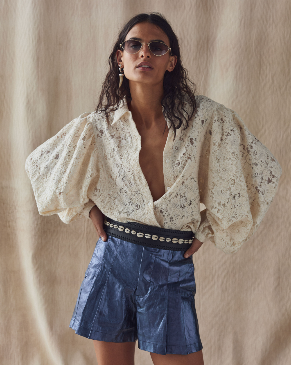 Claire | Cotton Lace Shirt - Natural