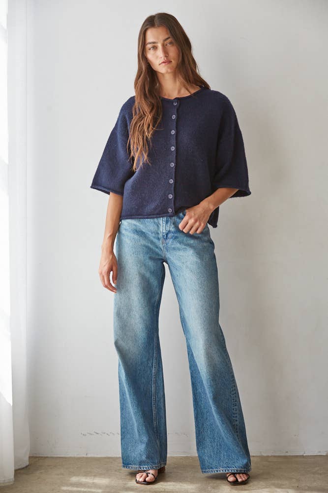 Wilma | Knit Sweater Quarter Sleeve Button Up Cardigan Top