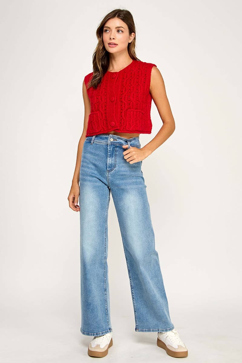 Anthem | Cable Knit Button Sleeveless Vest