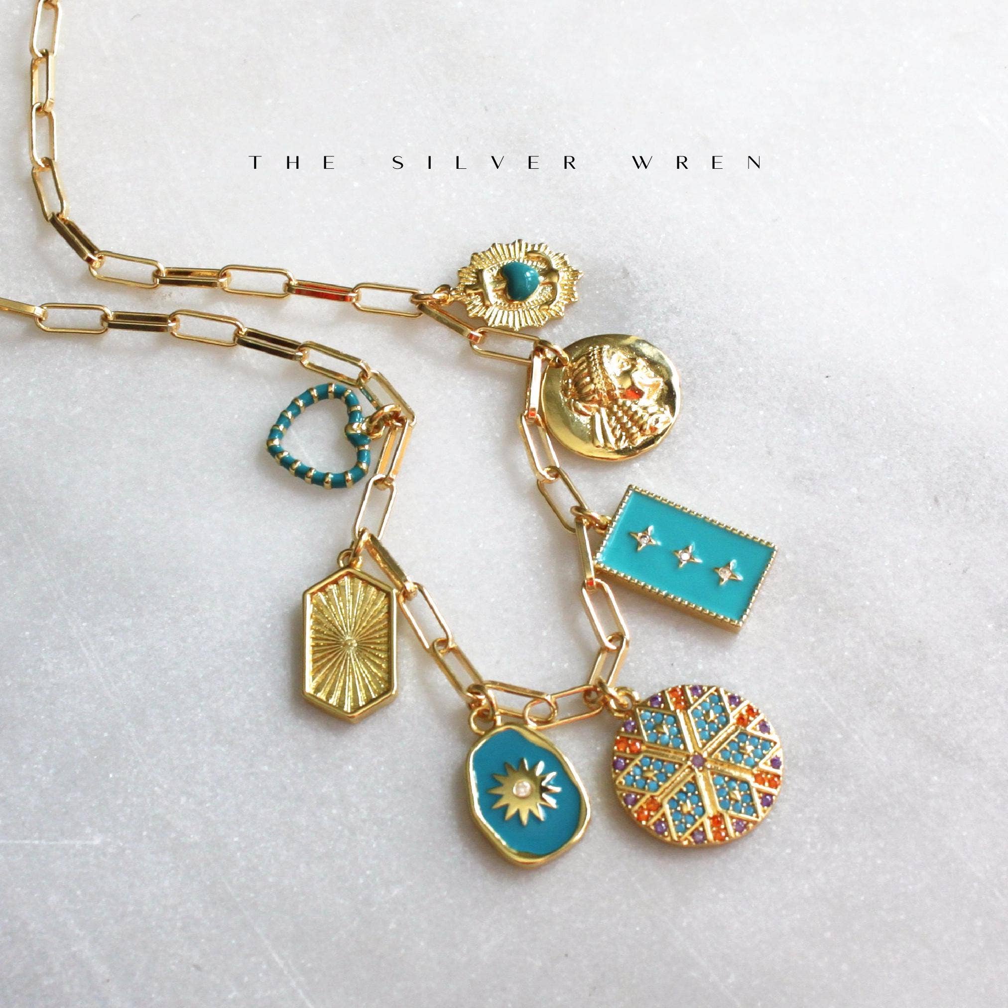 Carly | Teal Multi Charm Necklace