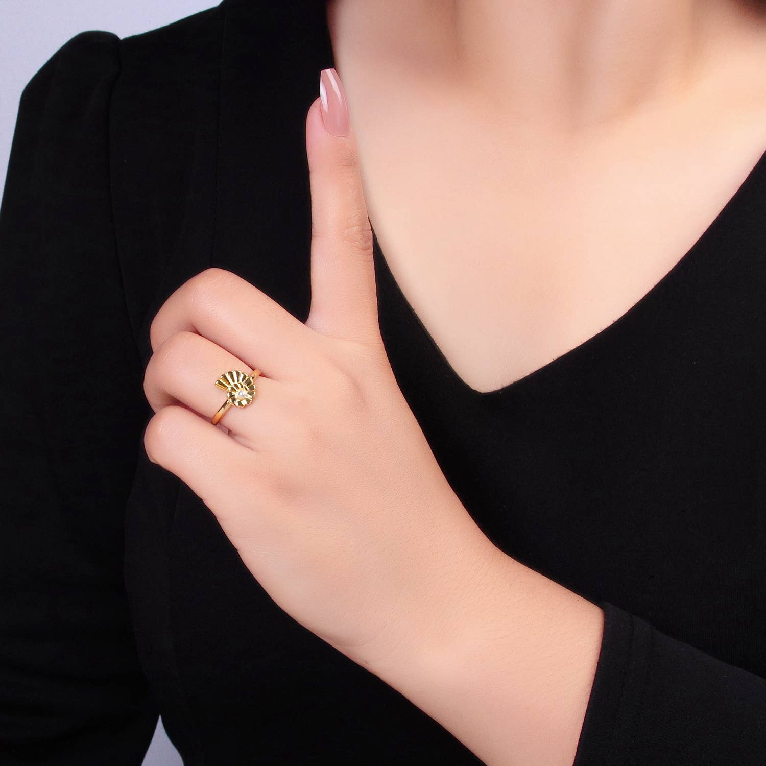 24K Gold Filled Shell Pearl Adjustable Ring