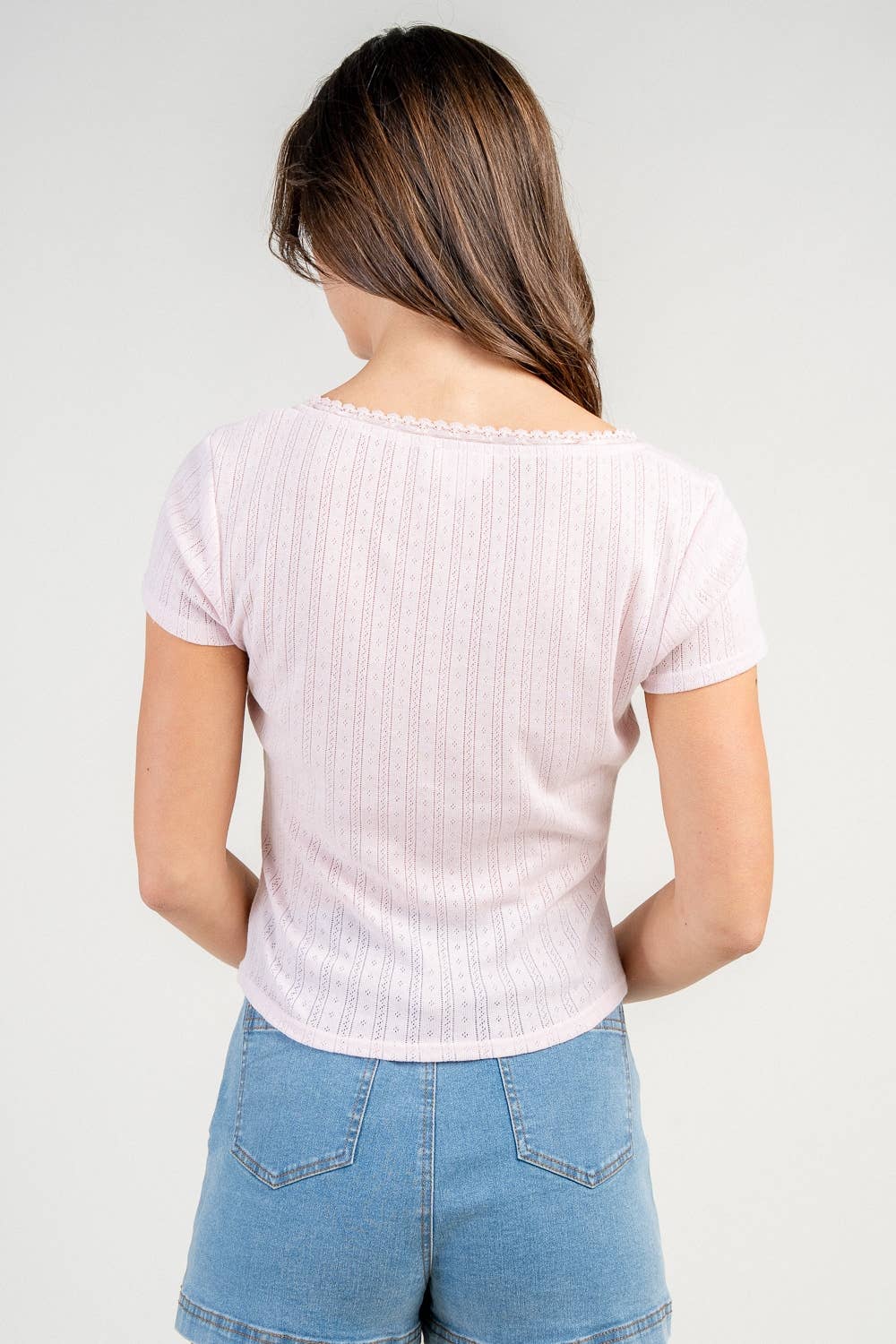 Isla | Pointelle Button Down Cap Sleeve Top