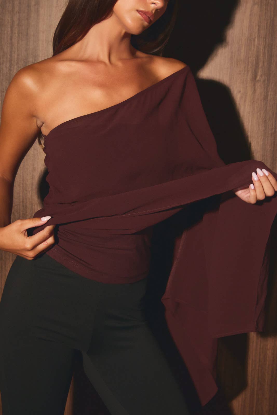 Leighton | Chiffon Cape One Shoulder Top