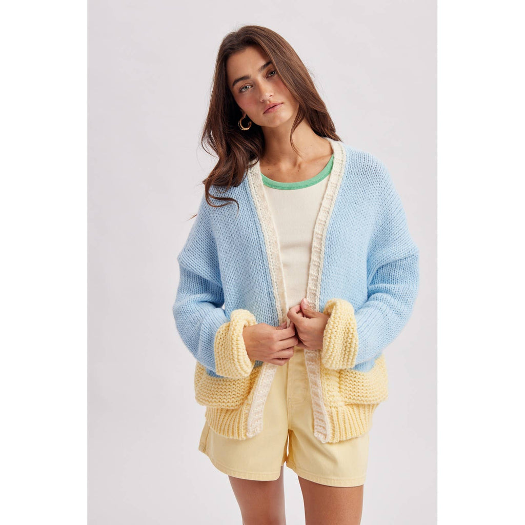 Sky | Colorblock Chunky Knit Cardigan