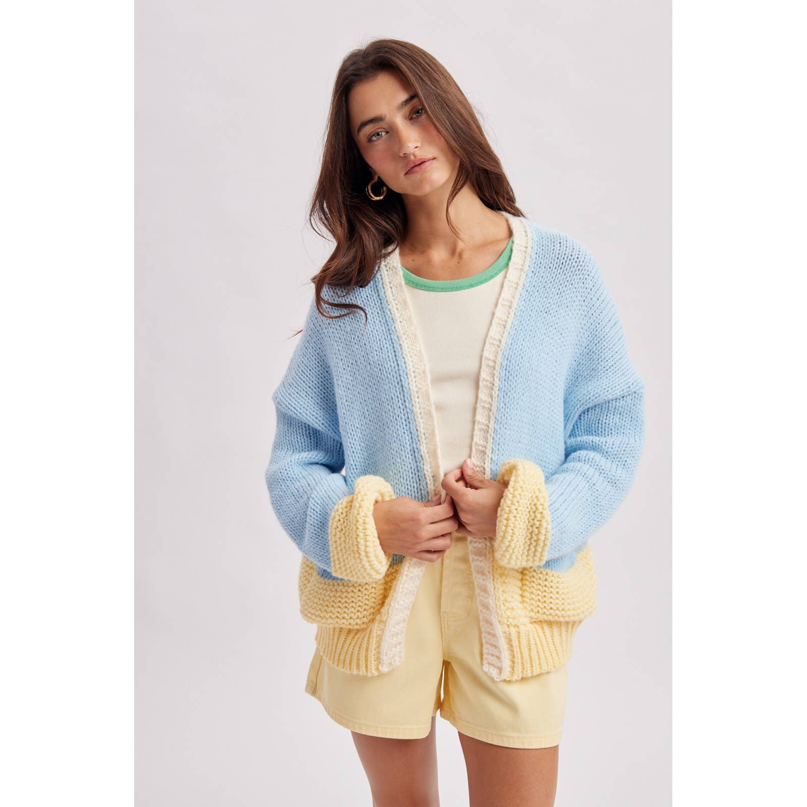 Sky | Colorblock Chunky Knit Cardigan