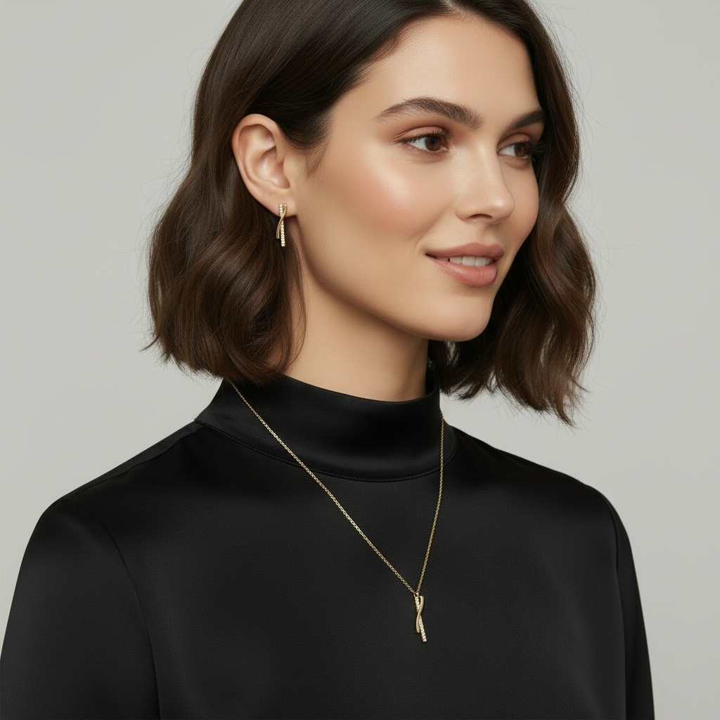 Liv | 18k Gold Filled Curve Bar CZ Earrings