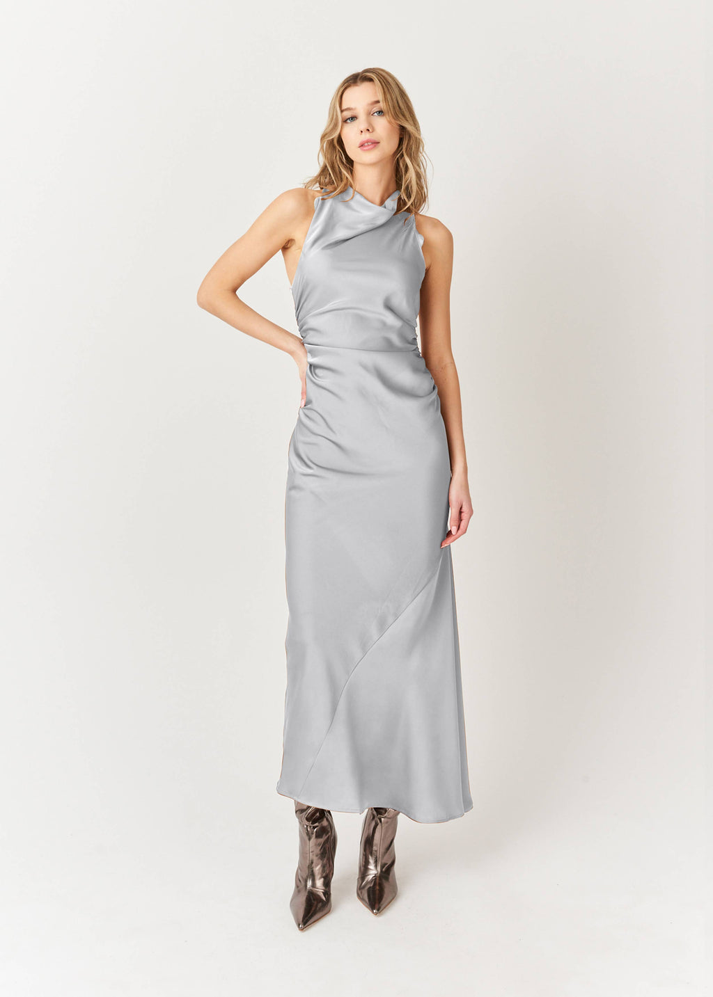 Rue | Cross Over Back Satin Maxi Dress