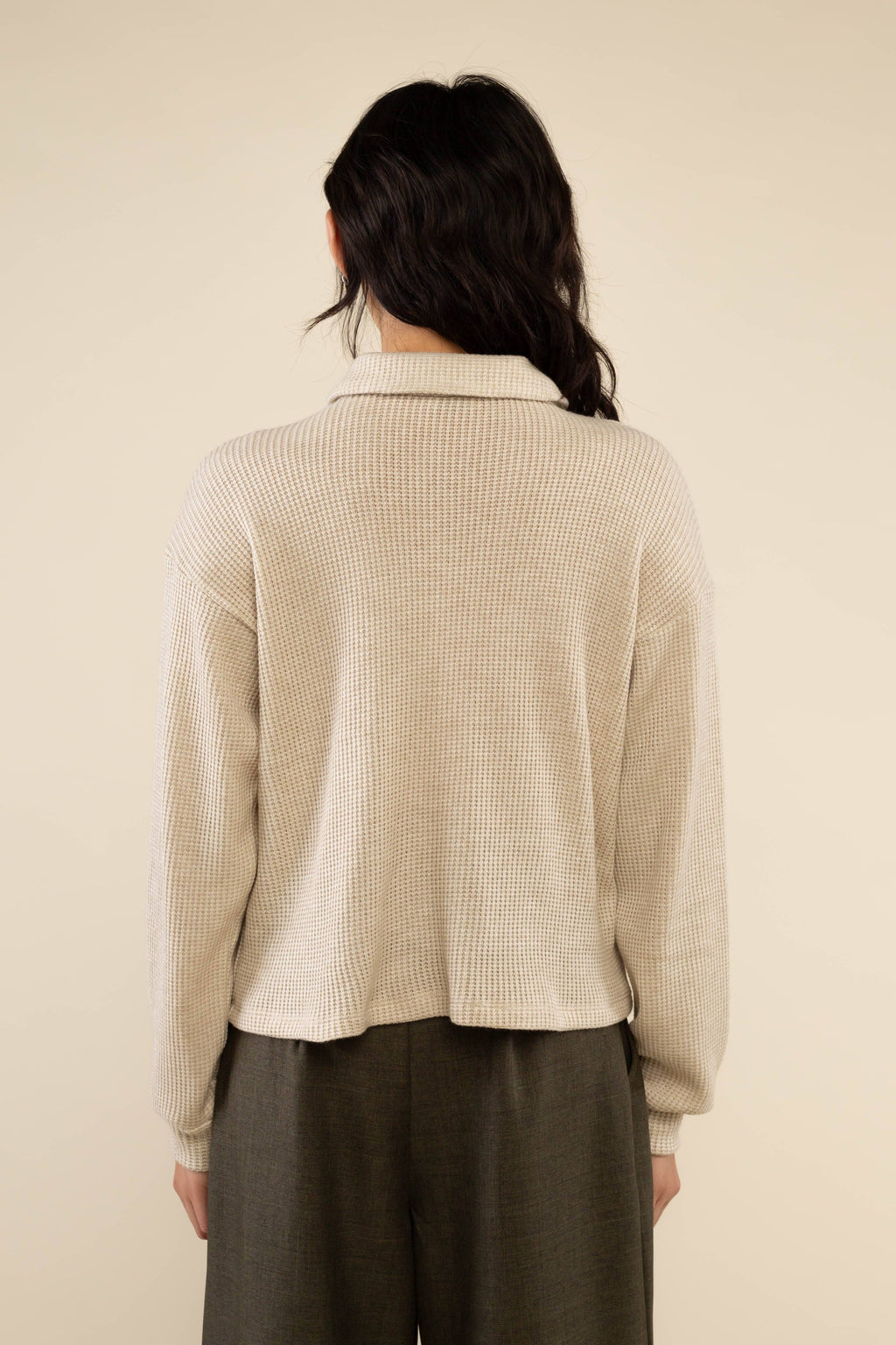 Fawn | Waffle Polo Long Sleeve Top