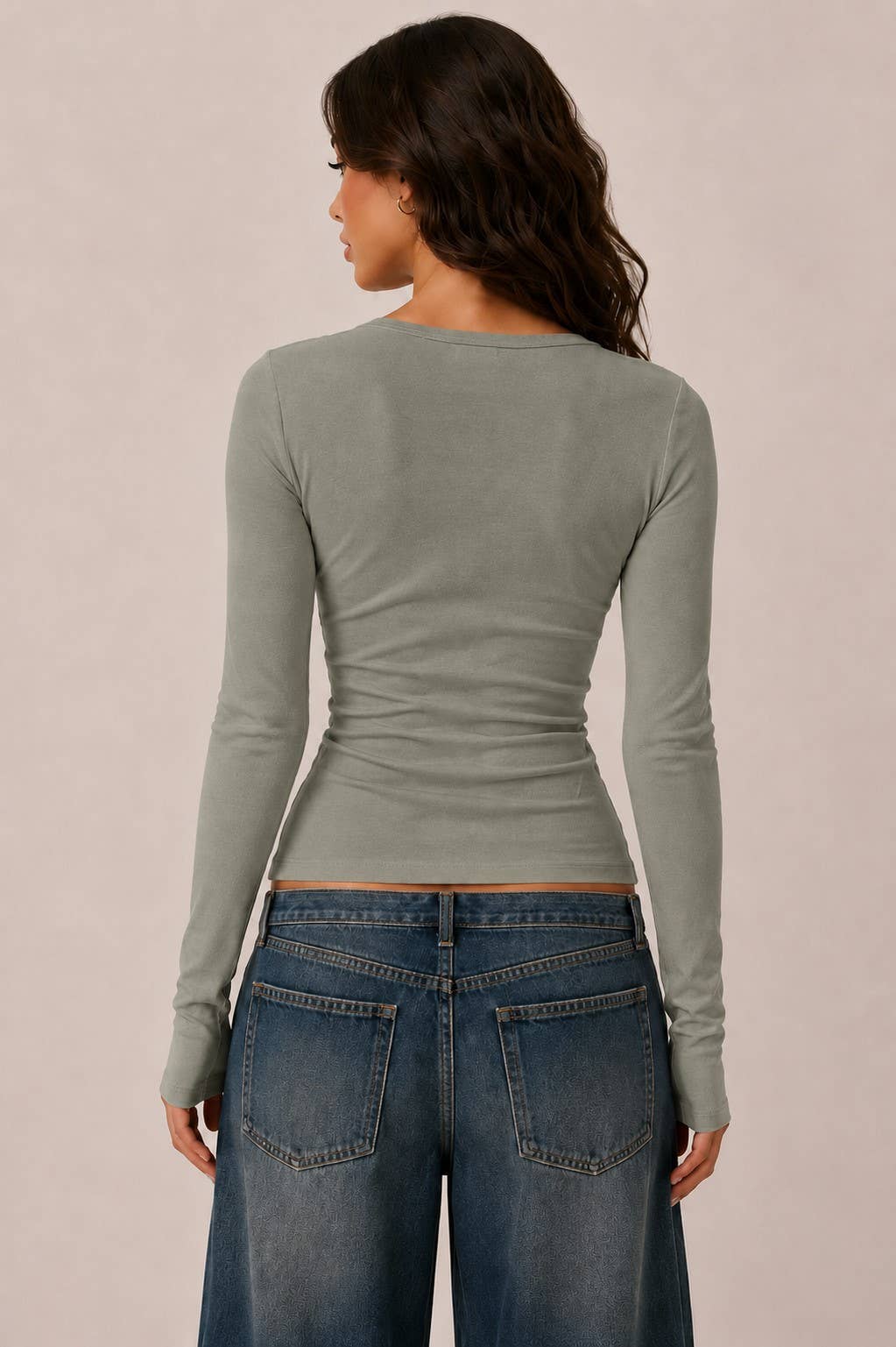 Brooke | Long Sleeve Crew Neck Button Henley Top