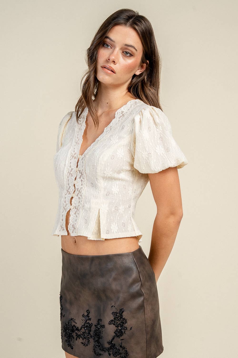 Sunny | Fitted Lace Button Top