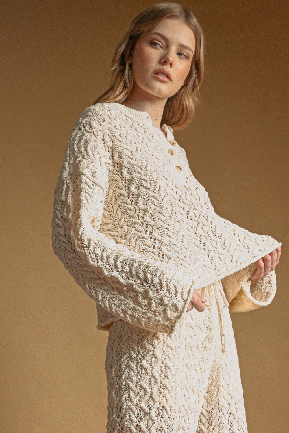 Marley | Cable Sweater Half Button Up Pullover