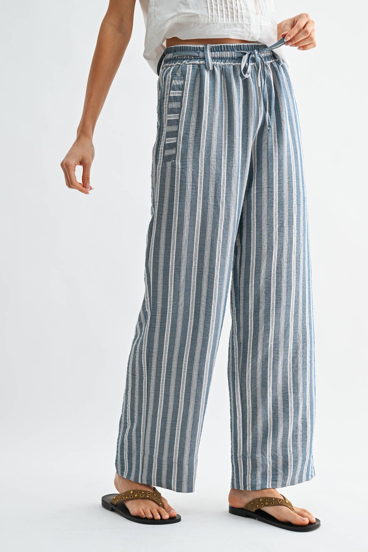 Antlantic | Striped Wide Leg Drawstring Pants