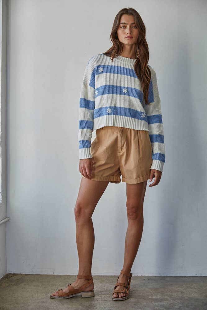 Lola | Knit Sweater Striped Ribbed Crew